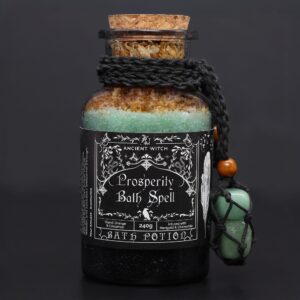Ancient Witch Bath Spell Potion & Aventurine Crystal Amulet - Prosperity