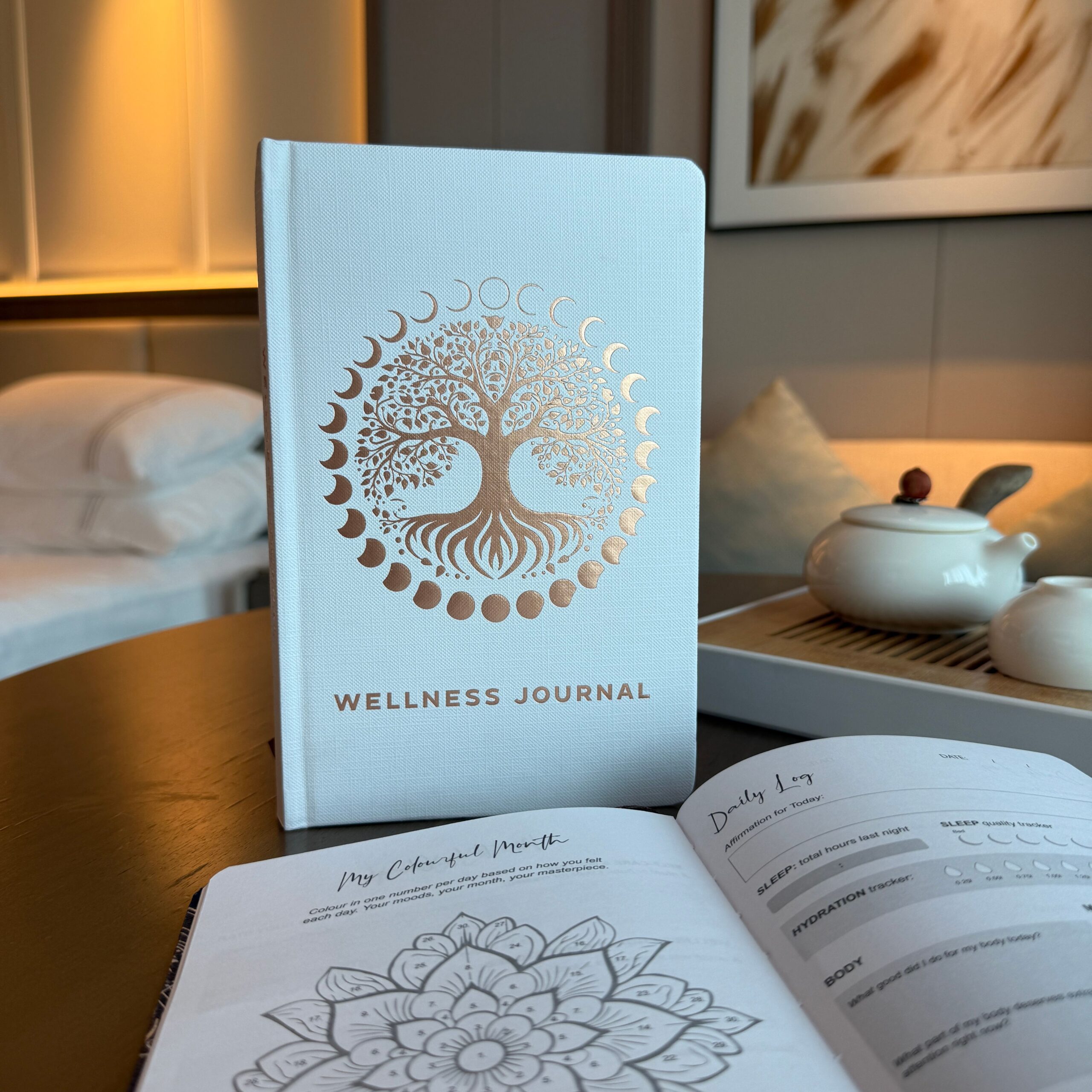 White Wellness Journal - 120 pages - Rose Gold Tree of Life