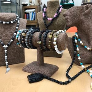 Hamsa / Pink & Black - Gemstone Necklace