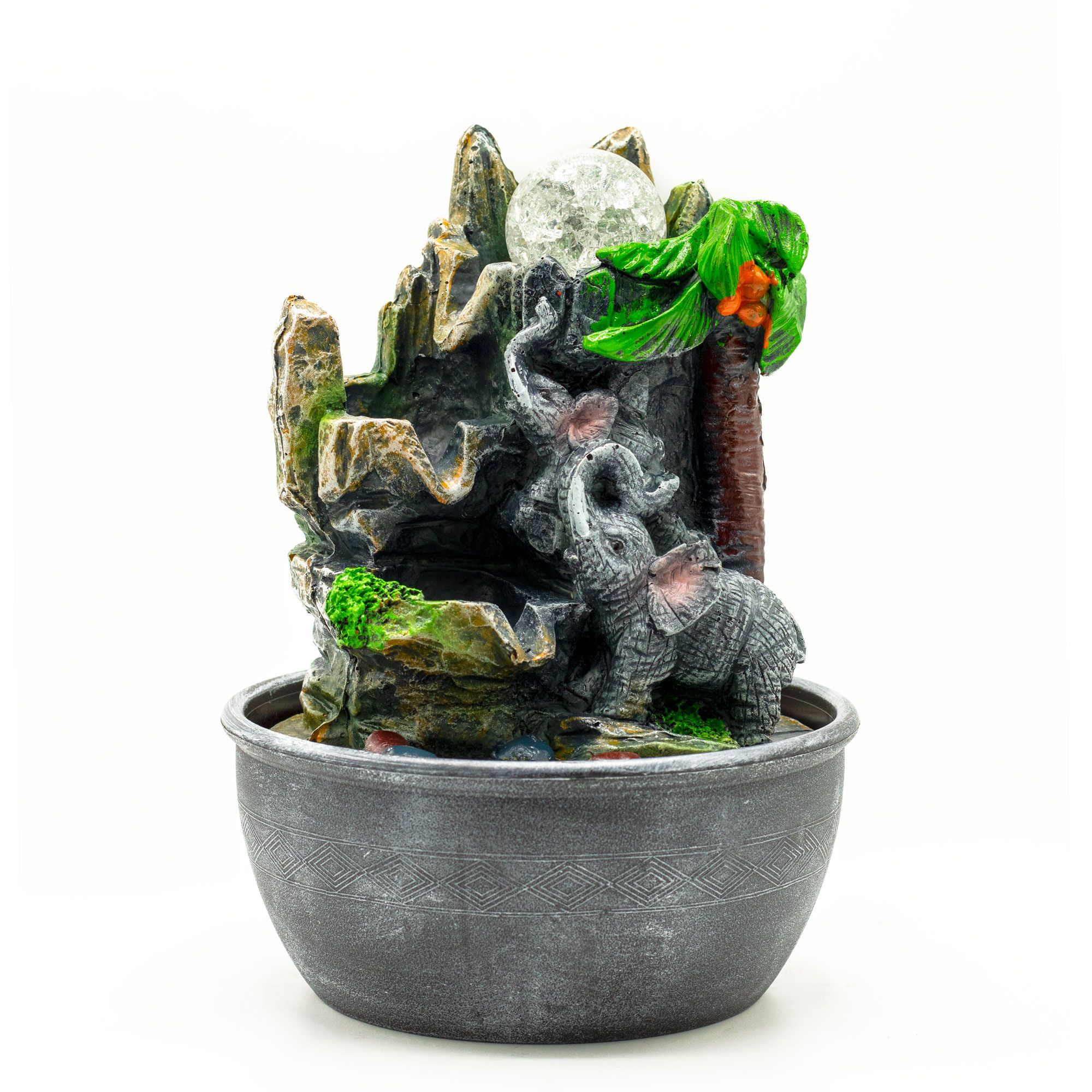 bG9jYWw6Ly9tZWRpYS85Ry9HQy82MFIzMEMxRzZXUzNHQzlHLzYyMmMyYThkLmpwZWc.jpg Tabletop Water Feature - 25cm - Elephants & Palm Tree