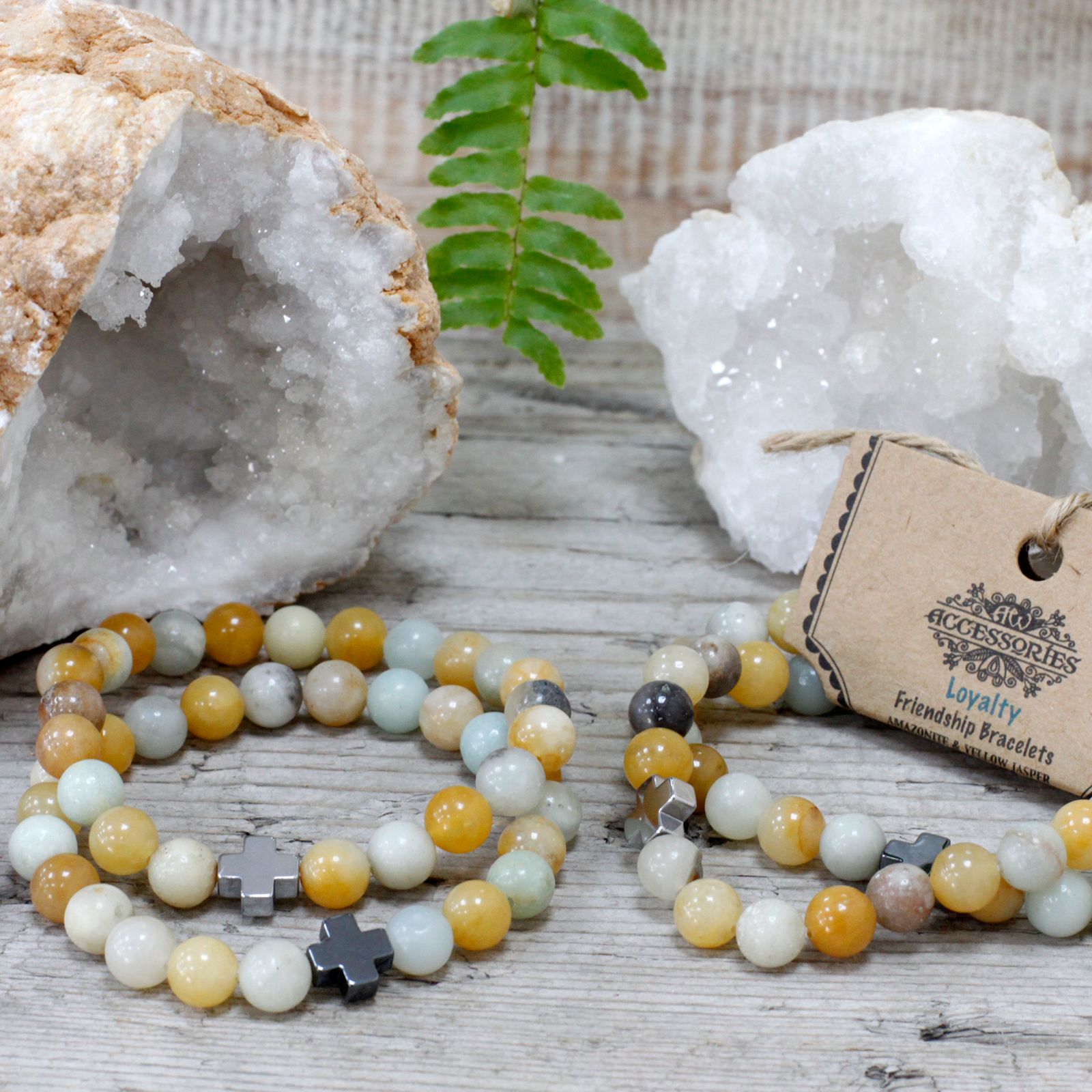 bG9jYWw6Ly9tZWRpYS85Ry9HRC82MFIzMEMxRzZNVktHRDlHLzc0ZjZjNmVmLmpwZWc.jpg Set of 2 Gemstones Friendship Bracelets - Loyalty - Amazonite & Yellow Jasper - Image 4