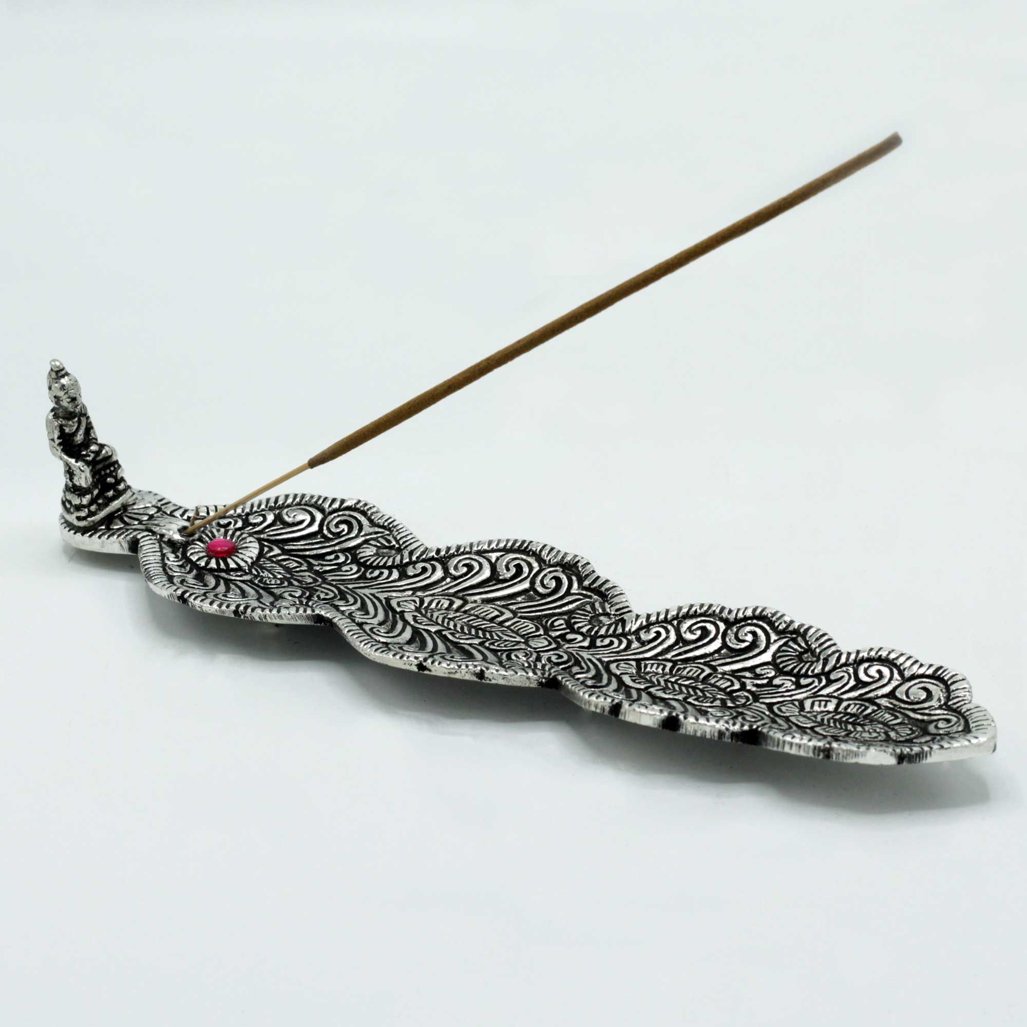 bG9jYWw6Ly9tZWRpYS85SC80RC82MFIzMEMxRzZXUzM0RDlILzJhYWRlNWQwLmpwZWc.jpg Polished Aluminium Buddha Long Incense Holder 20cm - Image 2
