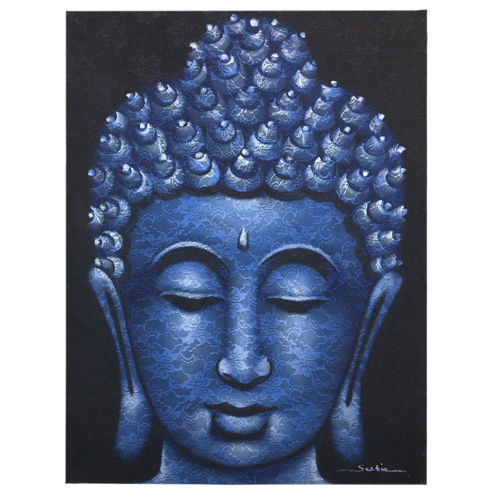 bG9jYWw6Ly9tZWRpYS85SC80RS82MFIzMEMxRzZNV0s0RTlILzRkOTk3ODI5LmpwZWc.jpg Buddah Painting - Blue Brocade Detail
