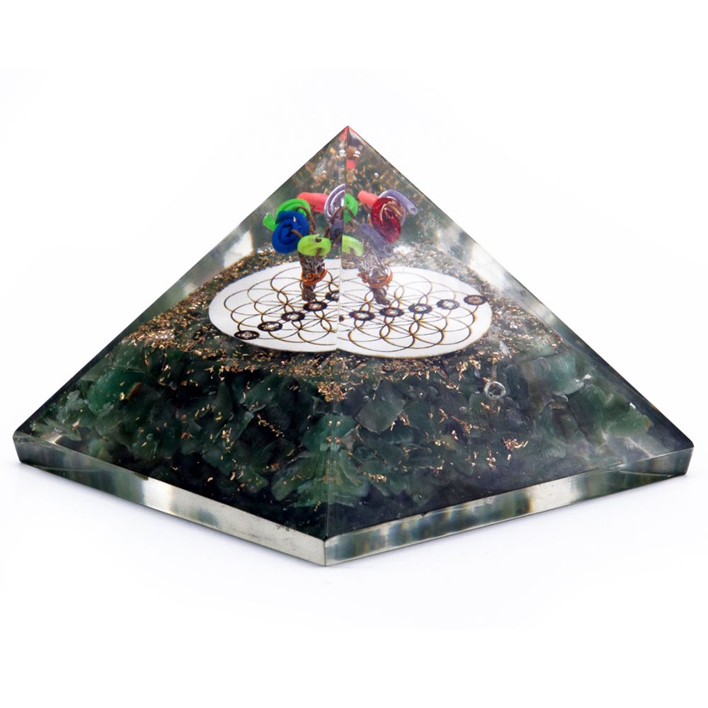 bG9jYWw6Ly9tZWRpYS85Si82Qy82MFIzMEMxRzZSUks2QzlKLzg1OTA2MzBjLmpwZWc.jpg Orgonite Pyramid - Green Acewnturine nd Flower of Life - 70 mm