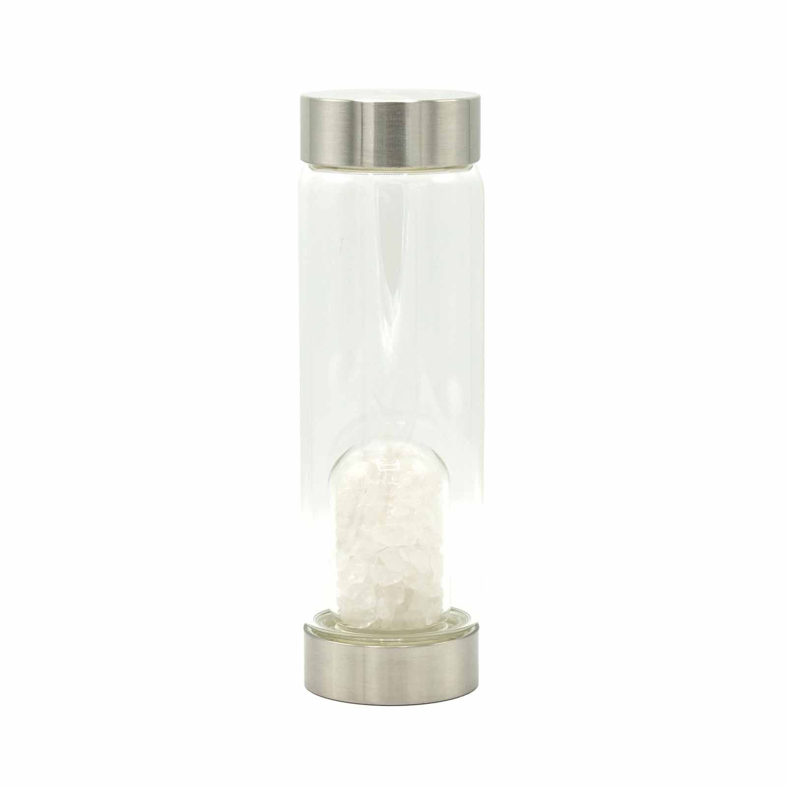 bG9jYWw6Ly9tZWRpYS85Si84RC82MFIzMEMxRzZSVjM4RDlKLzZiMTJjOTM0LmpwZWc.jpg Crystal Infused Glass Water Bottle - Cleansing Clear Quartz - Chips