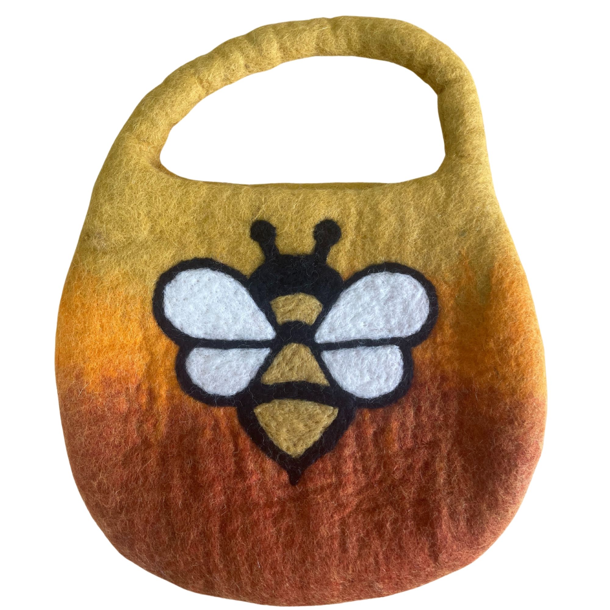 bG9jYWw6Ly9tZWRpYS85Si9KRC82MFIzMEMxSDc0UzNKRDlKL2NkYTNjZDlmLmpwZWc.jpg Water Felted Bee Bag - One Handle with Magnet - Sunrise Orange - Image 2