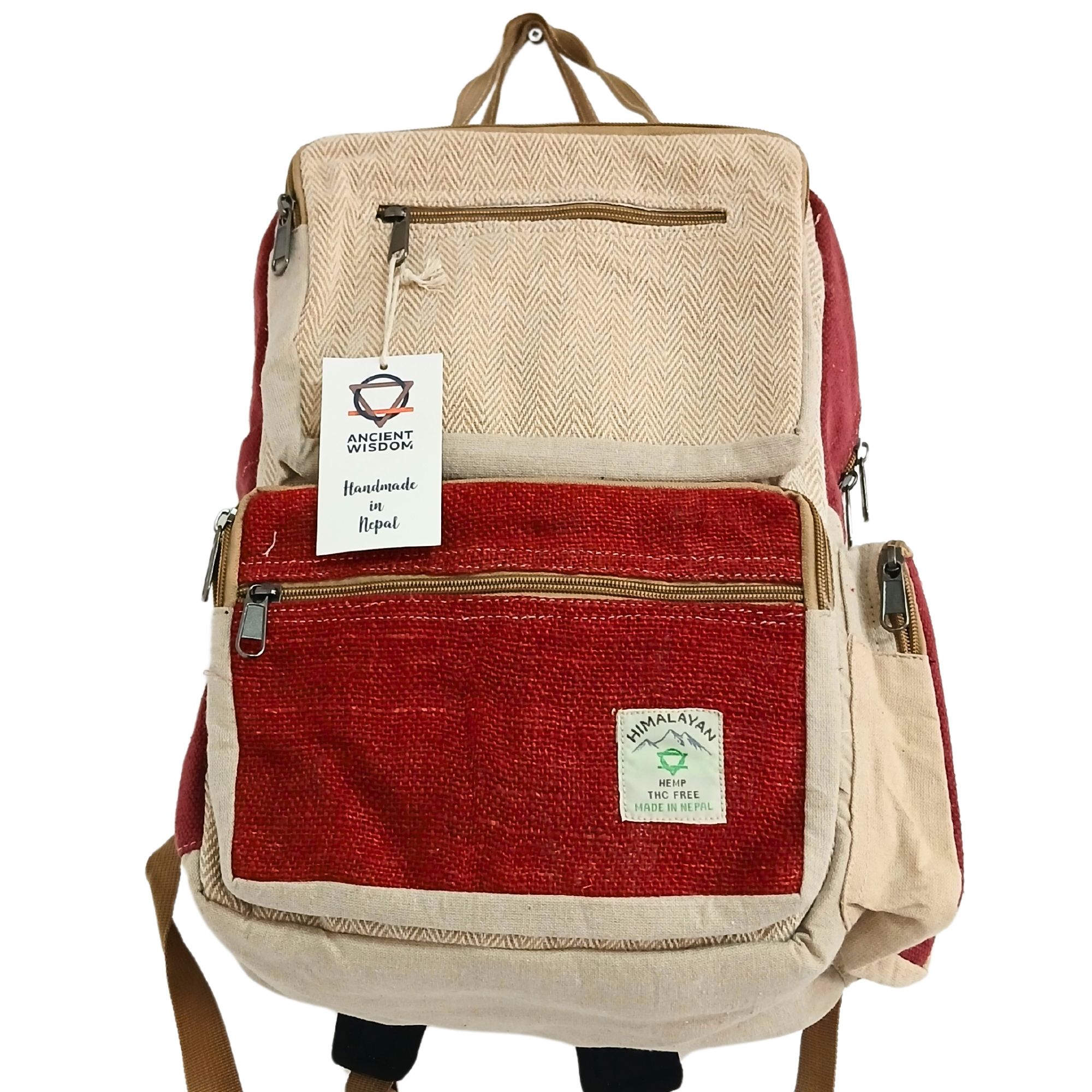 bG9jYWw6Ly9tZWRpYS85Si9KRS82MFIzMEMxRzZXVDNKRTlKLzlkZDllNmEwLmpwZWc.jpg Large Boxy Hemp Backpack - Wine & Cream - Image 3