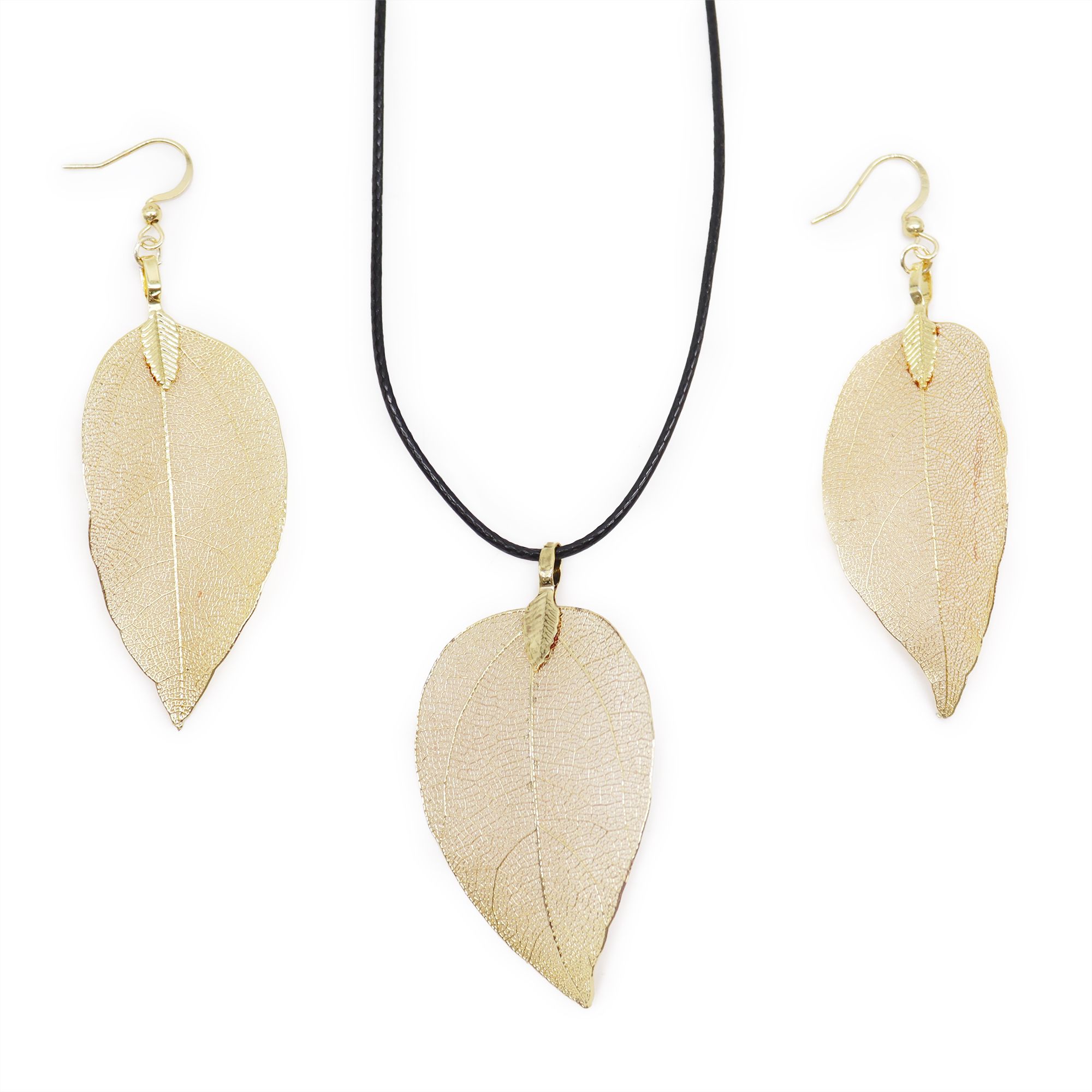 bG9jYWw6Ly9tZWRpYS85Sy8yQy82MFIzMEMxRzZHV0syQzlLL2QwZjIwMDBkLmpwZWc.jpg Necklace & Earring Set - Bravery Leaf - Gold