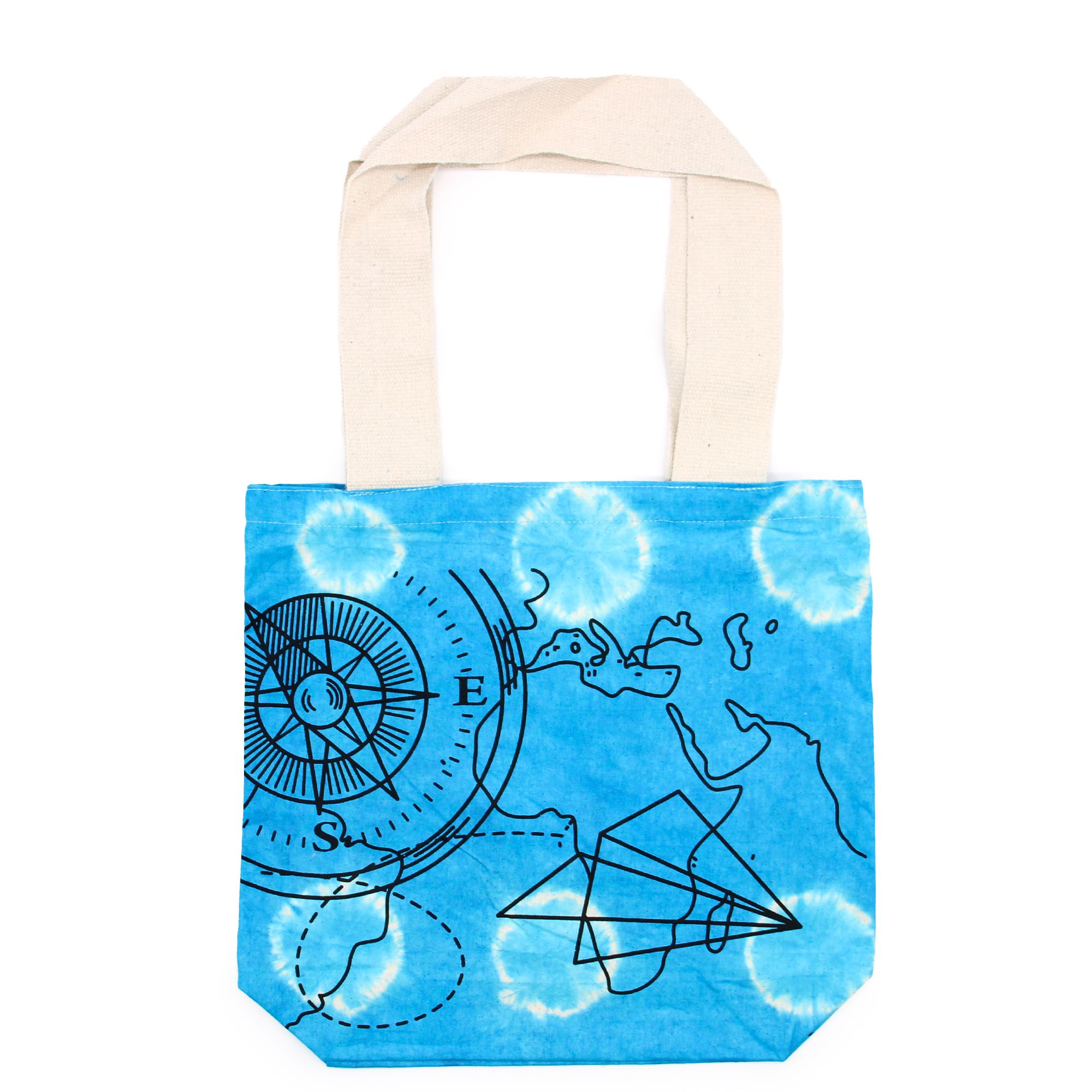 bG9jYWw6Ly9tZWRpYS85Sy8yQy82MFIzMEMxRzZSVzMyQzlLL2U2Nzg3ODlkLmpwZWc.jpg Tye-Dye Cotton Bag (6oz) - 38x42x12cm - Compass - Blue - Natural Handle