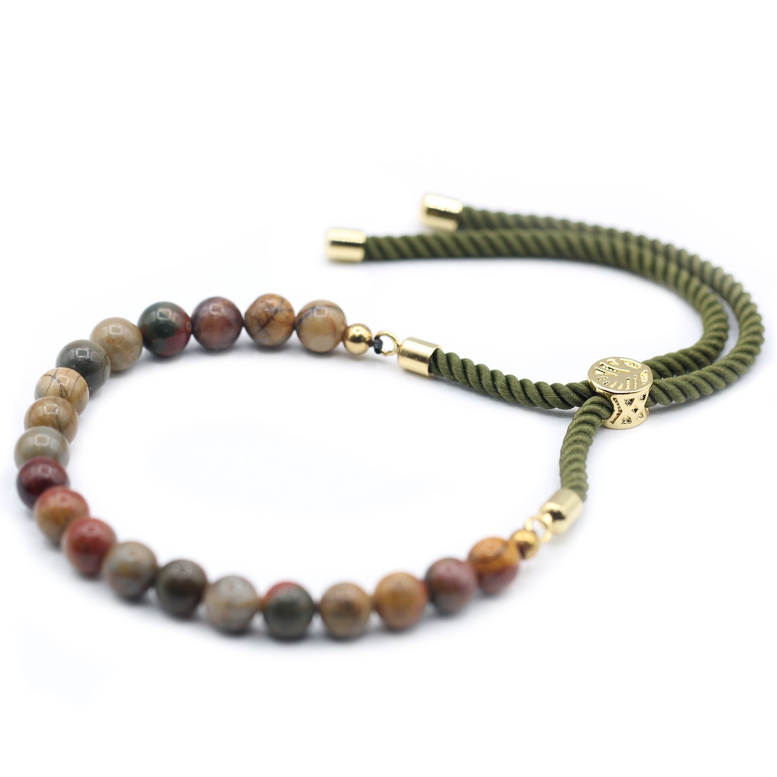 bG9jYWw6Ly9tZWRpYS85Sy8yRC82MFIzMEMxRzZNV0syRDlLLzY1ODQyNmY1LmpwZWc.jpg 18K Gold Plated Gemstone Moss String Bracelet - Picasso Jasper - Image 4
