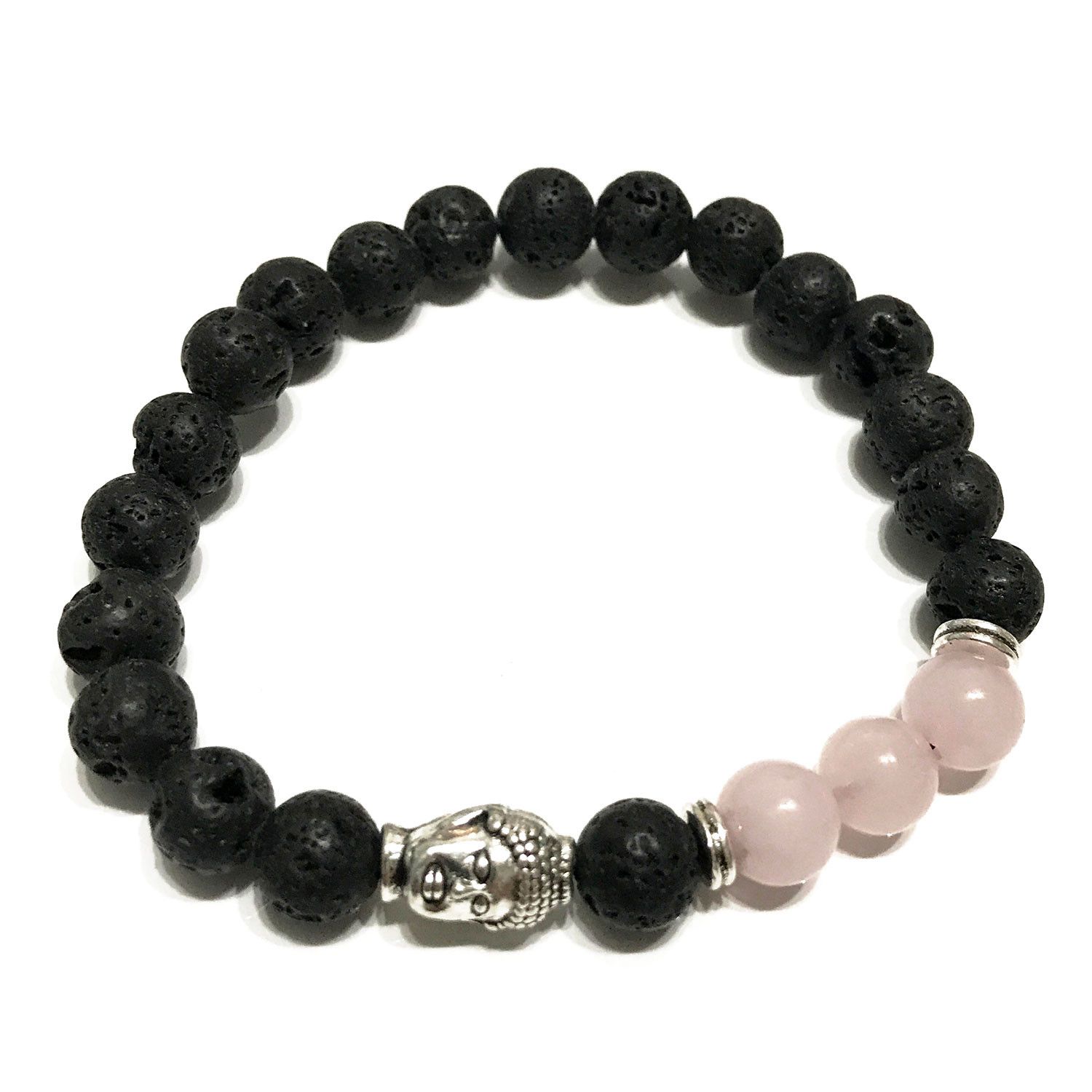 bG9jYWw6Ly9tZWRpYS85Sy9HRS82MFIzMEMxRzZNVDNHRTlLLzczYTQ3NzMxLmpwZWc.jpg Lava Stone Bracelet - Buddha Rose Quartz
