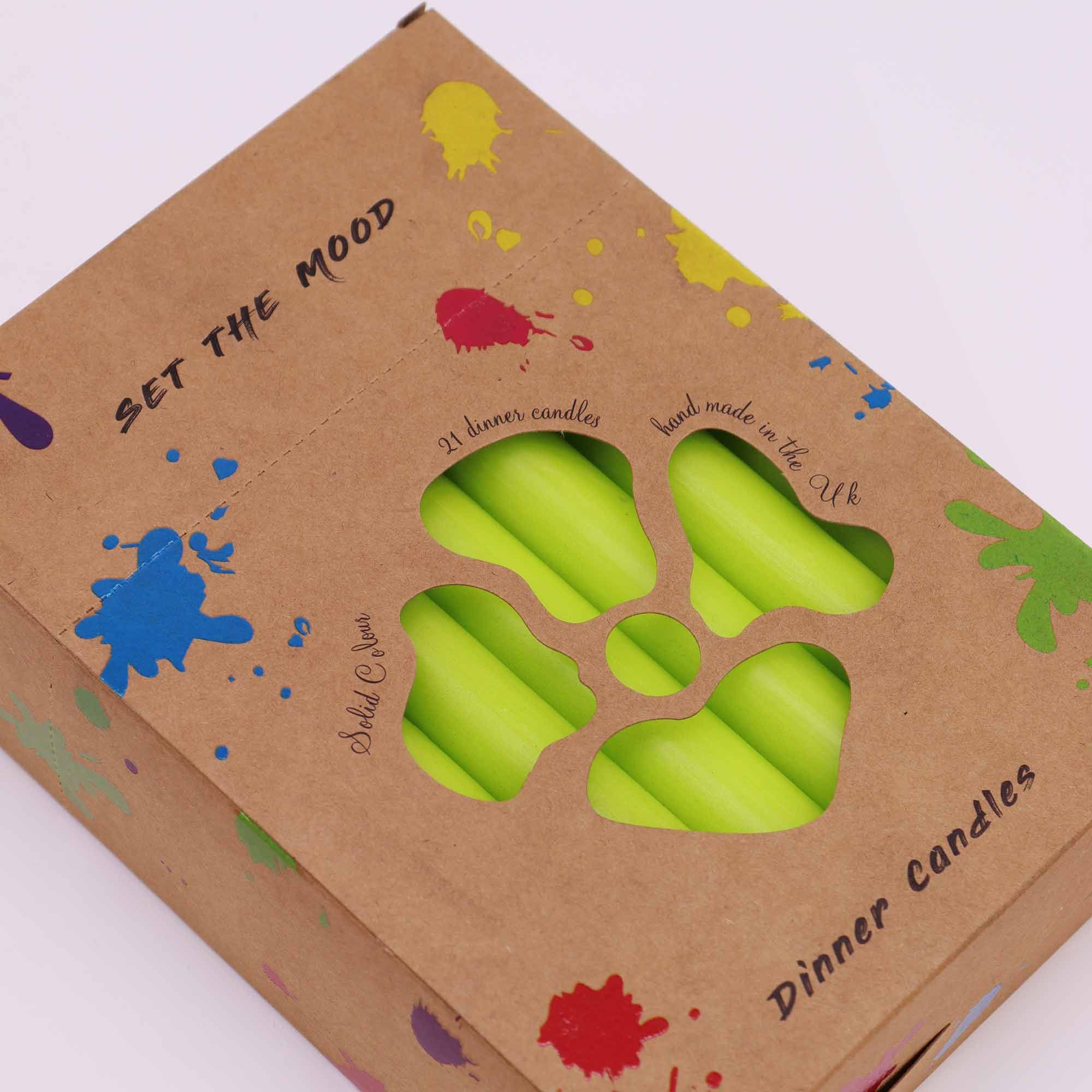 bG9jYWw6Ly9tZWRpYS85TS9HRC82MFIzMEMxRzZXUjNHRDlNL2JjZDMwZWJlLmpwZWc-1.jpg Solid Colour Dinner Candle Set - Pack of 21 - Rustic Lime Green - Image 2