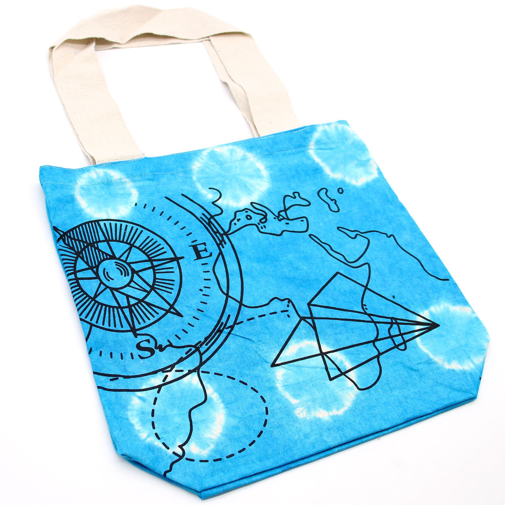 bG9jYWw6Ly9tZWRpYS85Ti8yQy82MFIzMEMxRzZSVzMyQzlOLzBmODU1ODU5LmpwZWc.jpg Tye-Dye Cotton Bag (6oz) - 38x42x12cm - Compass - Blue - Natural Handle - Image 3