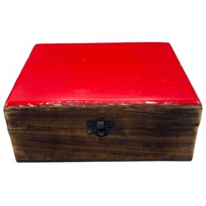 Large Ceramic Glazed Wood Box - 20x15x7.5cm - Red