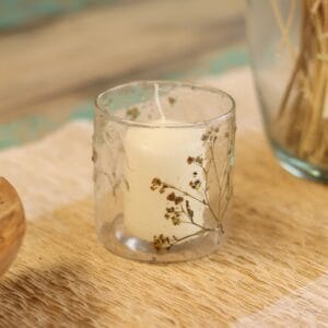 Natural Floral Glass - Straight Candle Holder - Margarita  - (8x8cm)
