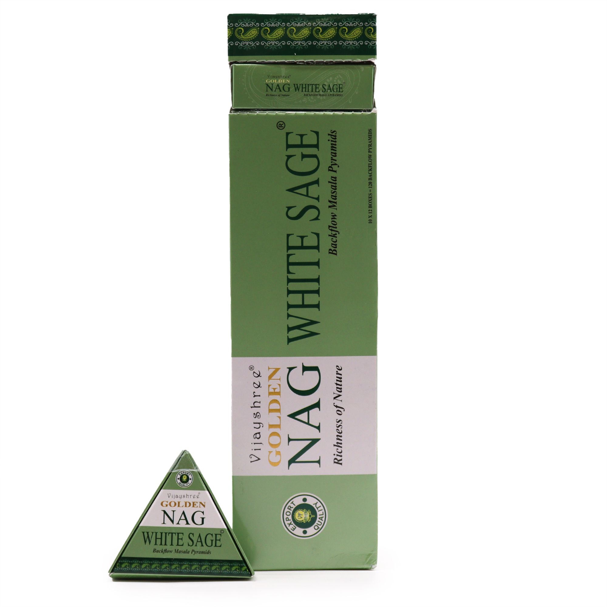 bG9jYWw6Ly9tZWRpYS85UC8wQy82MFIzMEMxRzZSV0swQzlQL2FkNjU2ZGRiLmpwZWc.jpg 42g Jumbo Golden Nag - White Sage Backflow Incense Cones