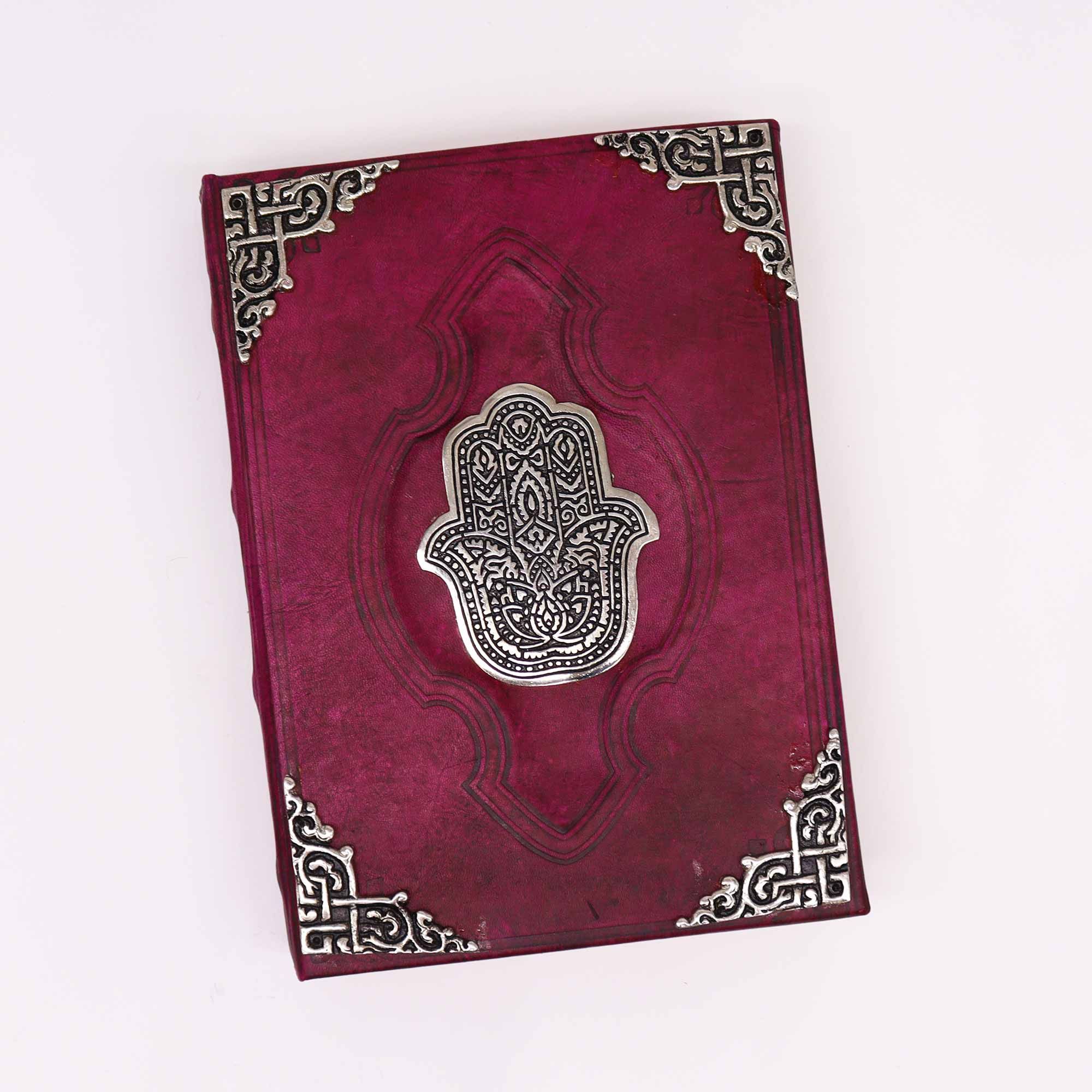 bG9jYWw6Ly9tZWRpYS85UC8wRC82MFIzMEMxRzZXUzMwRDlQLzhlYWUzYjIzLmpwZWc-2.jpg Heafty Red Tan Book - Zinc Hamsa Decor - 200 Deckle Edges Pages - 26x18cm - Image 2