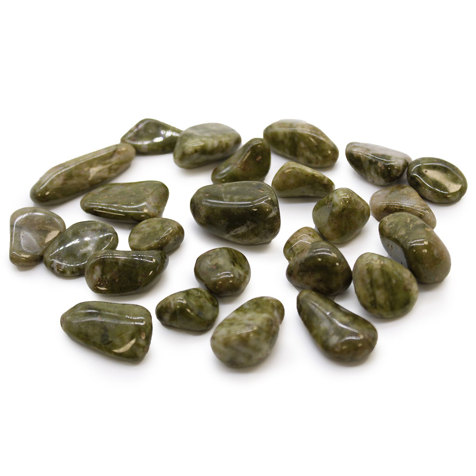 bG9jYWw6Ly9tZWRpYS85Ui80RS82MFIzMEMxRzZSVjM0RTlSLzY5NGU4NzlmLmpwZWc.jpg Small African Tumble Stones - Epidote Snowflake