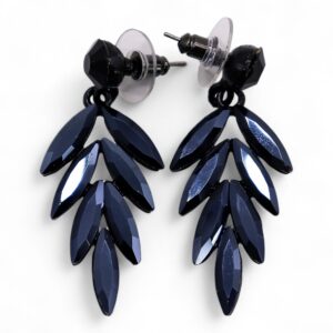 Jet Black - Vintage Glass - Long Drop - Earrings