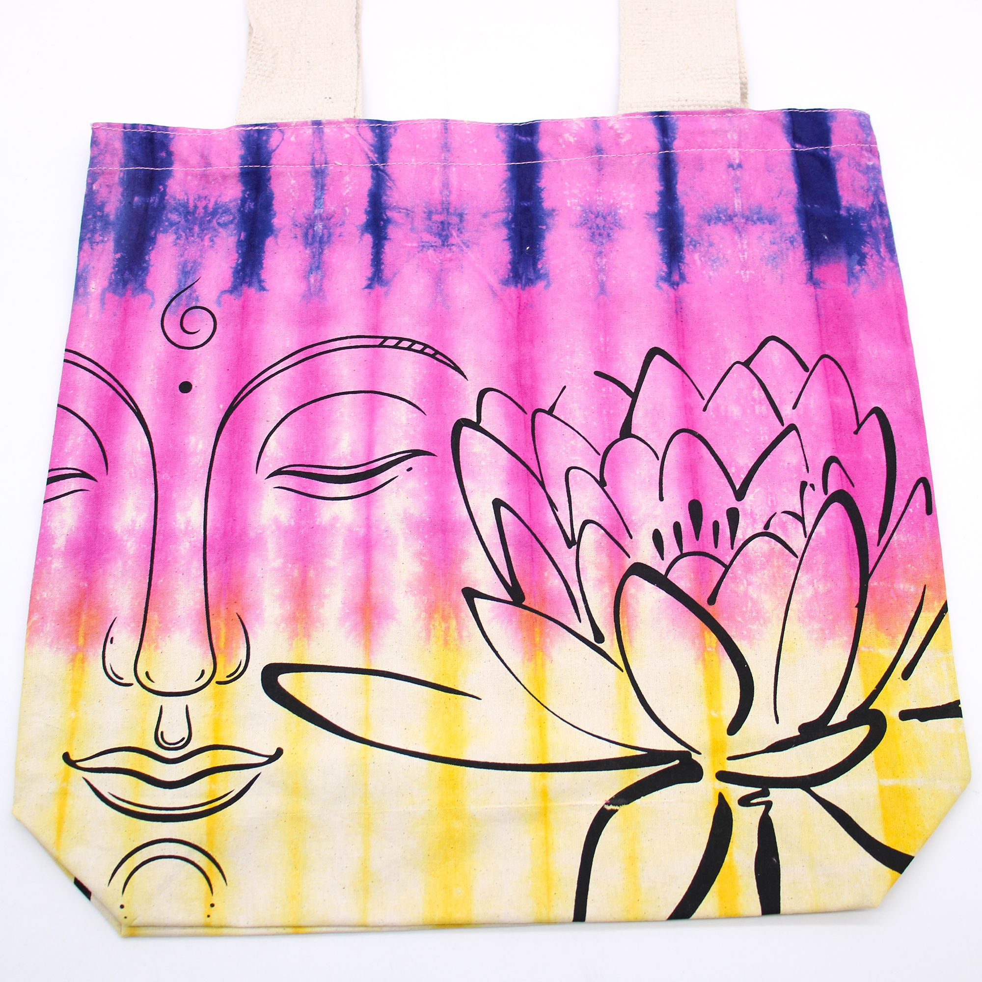 bG9jYWw6Ly9tZWRpYS85Ui8yQy82MFIzMEMxRzZSVzMyQzlSLzMxZmMxOTkwLmpwZWc.jpg Tye-Dye Cotton Bag (6oz) - 38x42x12cm - Lotus Buddha - Multi Col - Natural Handle - Image 2
