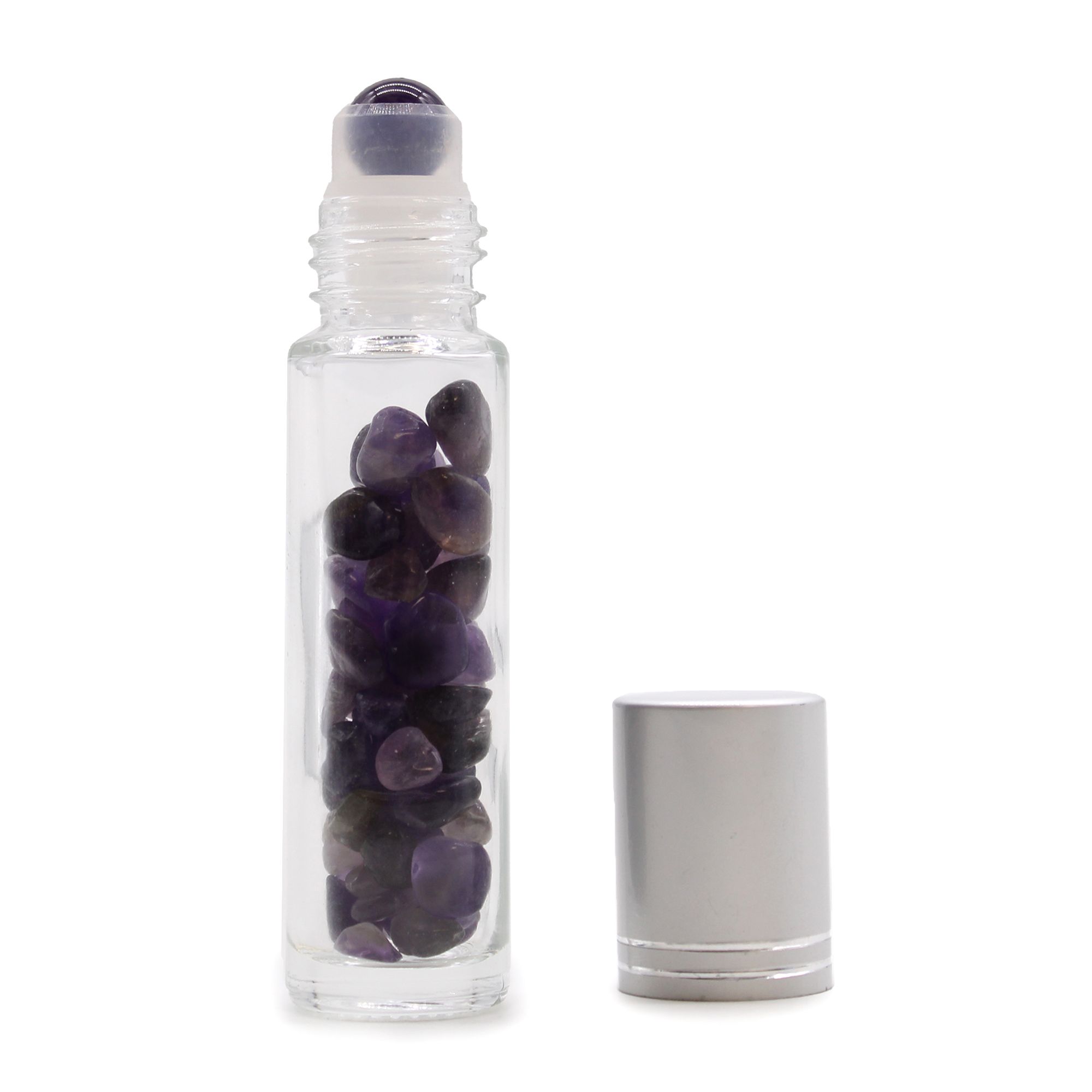 bG9jYWw6Ly9tZWRpYS8xRy9FQy82MFIzMEMxRzZSVktFQzFHLzJiMjU1YjJmLmpwZWc.jpg Gemstone Essential Oil Roller Bottle - Amethyst - Silver Cap - Image 3