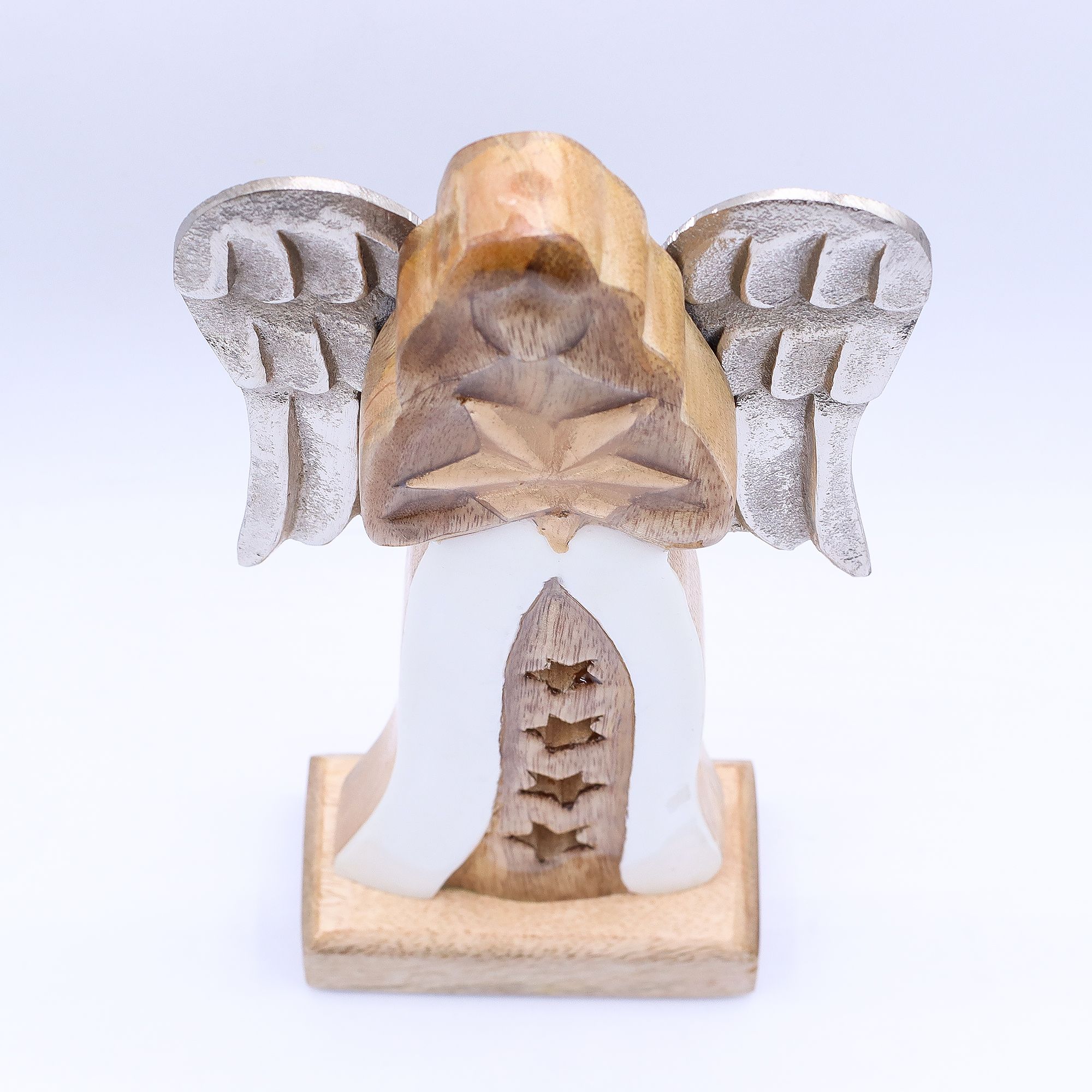 bG9jYWw6Ly9tZWRpYS8xRy9HRC82MFIzMEMxSjY0UjNHRDFHLzNhODRlZjU1LmpwZw.jpg Large Mango Wood Star Angel Metal Wings & Enamel Detail - Image 5