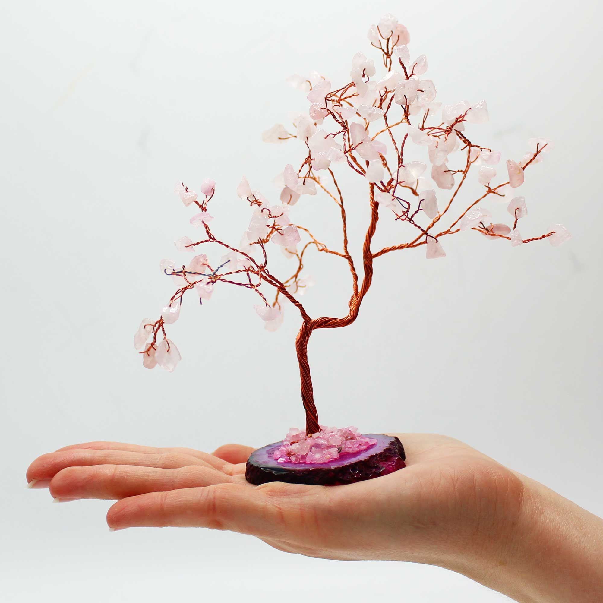 bG9jYWw6Ly9tZWRpYS8xSC9FQy82MFIzMEMxRzZXUjNFQzFILzVmYWU5NDkzLmpwZWc.jpg Lrg Gemstone Tree - Rose Quartz on Pink Agate Base (100 stones) - Image 2