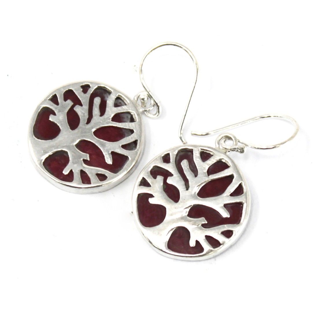 bG9jYWw6Ly9tZWRpYS8xSC9FRC82MFIzMEMxRzZNUzNFRDFIL2NlZjQzYjljLmpwZWc.jpg Tree of Life Silver Earrings 15mm - Coral Effect