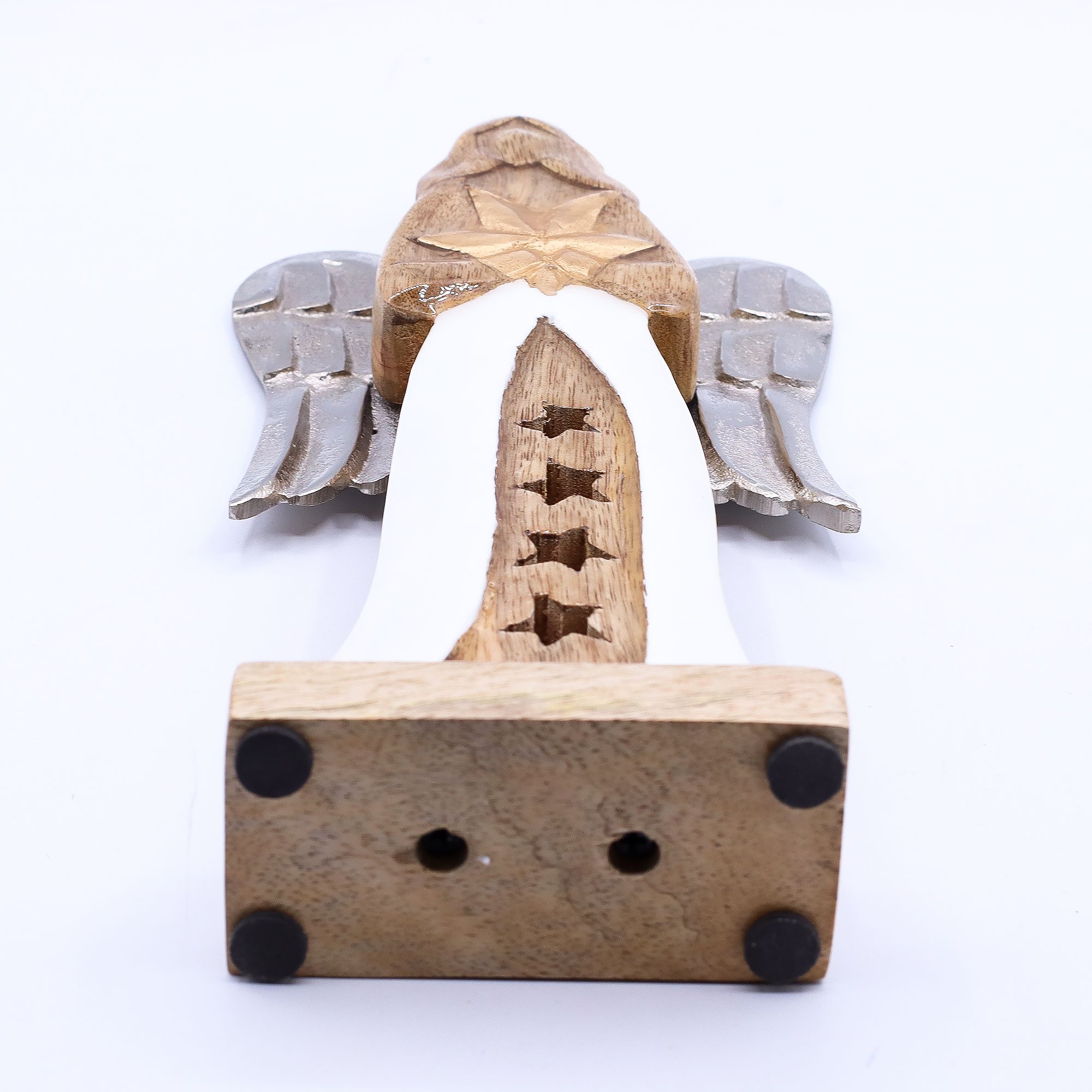 bG9jYWw6Ly9tZWRpYS8xSC9HRC82MFIzMEMxSjY0UjNHRDFILzQxZjliYWVjLmpwZw.jpg Large Mango Wood Star Angel Metal Wings & Enamel Detail - Image 6