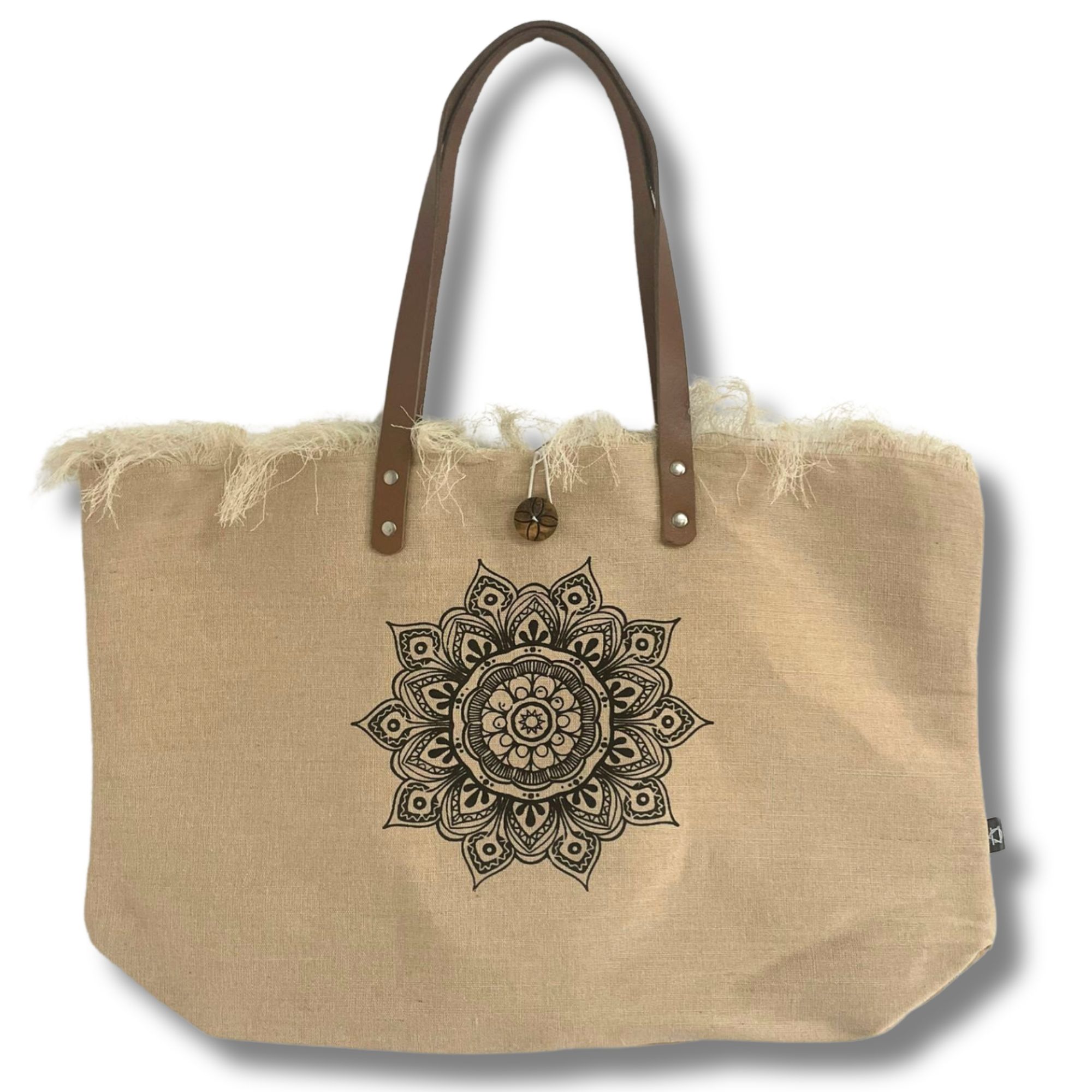 bG9jYWw6Ly9tZWRpYS8xSy8yRC82MFIzMEMxRzZXVEsyRDFLLzcxZmNlYjM3LmpwZWc.jpg Natural Tote Bag Leather Handle - Flower of Life