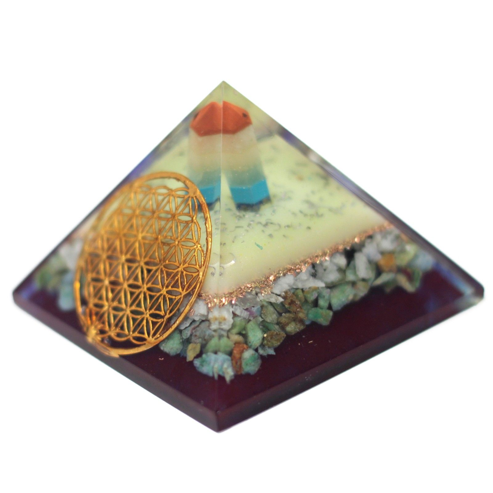 bG9jYWw6Ly9tZWRpYS8xSy9BRS82MFIzMEMxRzZNUzNBRTFLLzdiNTk5OTA4LmpwZWc.jpg Lrg Organite Pyramid 80mm - Flower of life symbol - Image 2