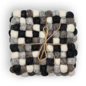 Felt Ball Square Coasters - Multi Grey colour (set of 4)