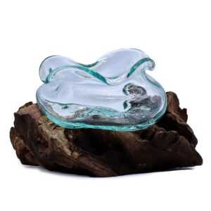 Molten Glass Wavy Bowl on Wood 18cm