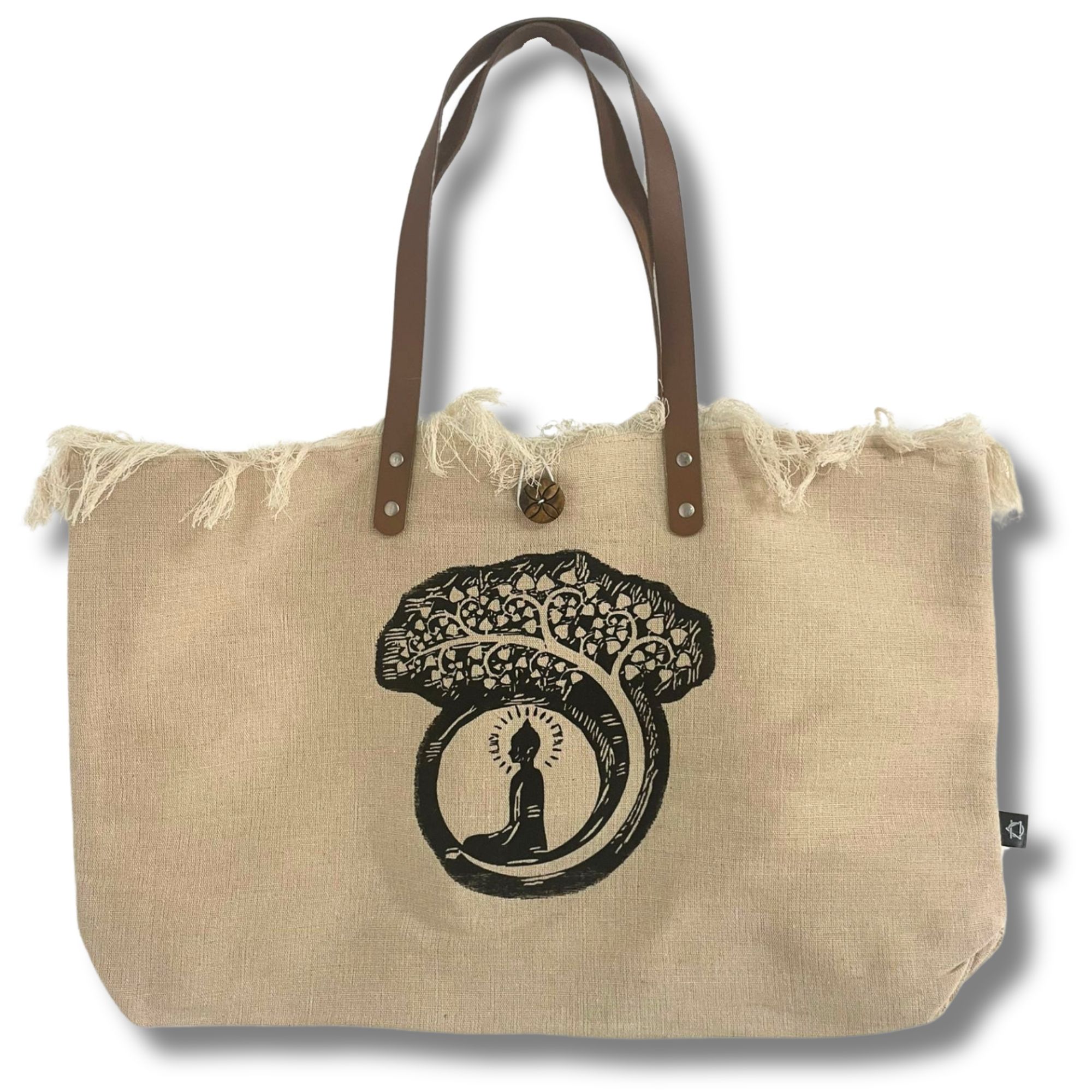 bG9jYWw6Ly9tZWRpYS8xTi8yRC82MFIzMEMxRzZXVEsyRDFOLzRhODYzMTY4LmpwZWc.jpg Natural Tote Bag Leather Handle - Buddha - Image 3