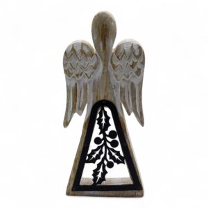 Mango Wood Angel - Whitewash with Iron Decor Cut Out