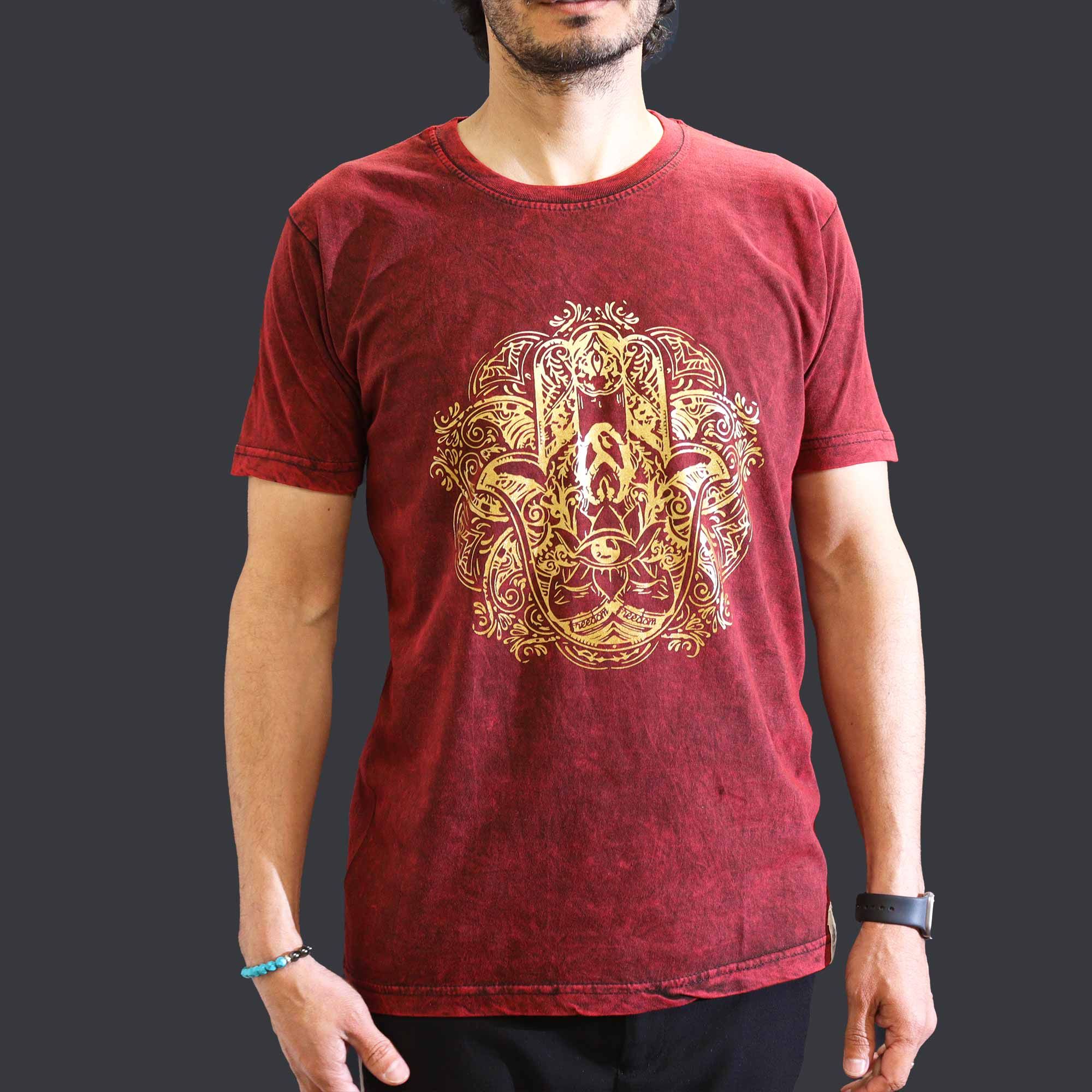 bG9jYWw6Ly9tZWRpYS8xUy9BRC82MFIzMEMxSDc0VjNBRDFTLzI4ZWVkN2Q5LmpwZWc.jpg Medium Stone Washed T-Shirt - Hamsa - Maroon - Image 3