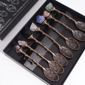 Set of 7 Bronze Gemstone Crystal Witch Spoons