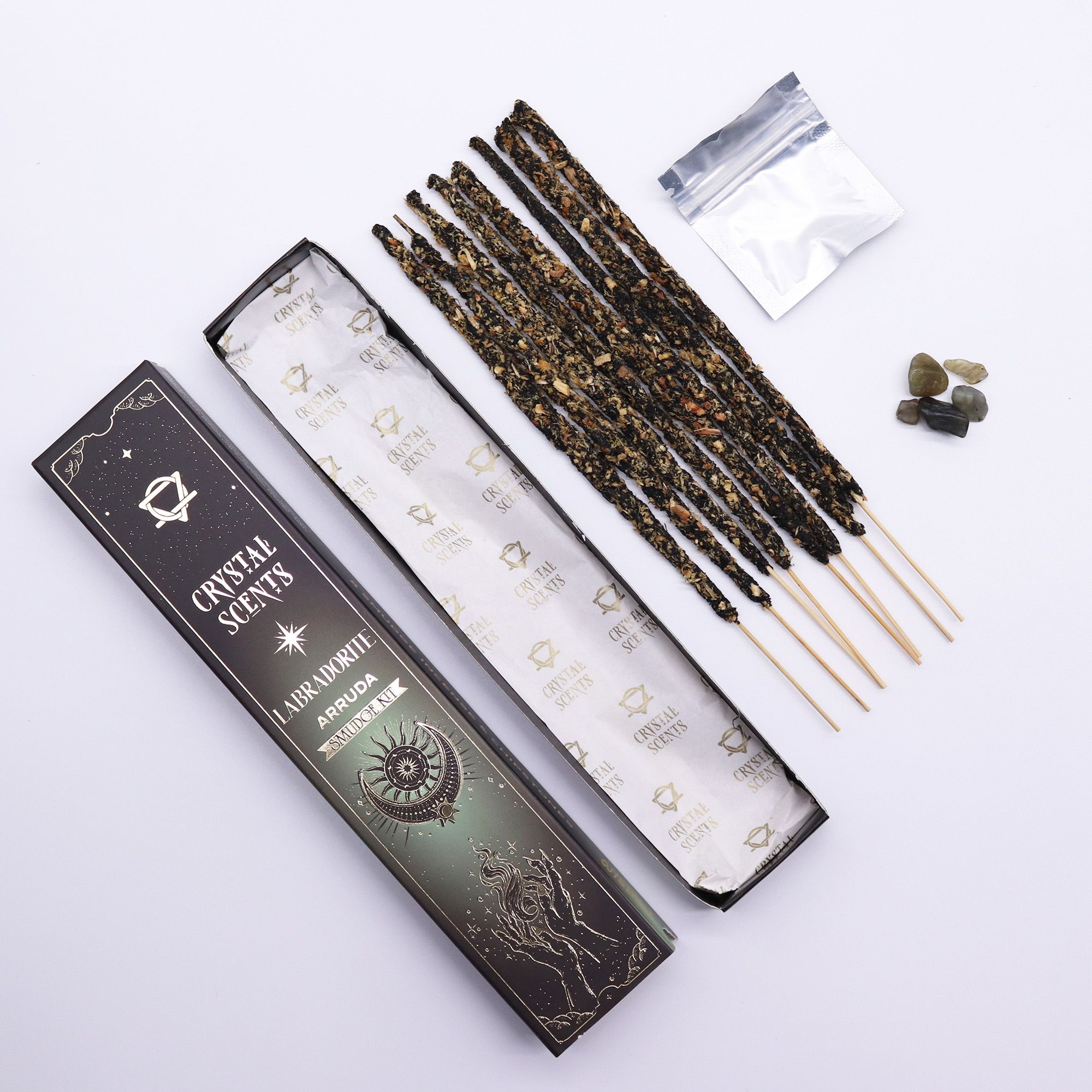 bG9jYWw6Ly9tZWRpYS9ISy9HRC82MFIzMEMxSjY0VDNHREhLLzJjODFhNDI3LmpwZw-1.jpg Labradorite Crystal Scents Smudge Incense - Arruda - Image 6