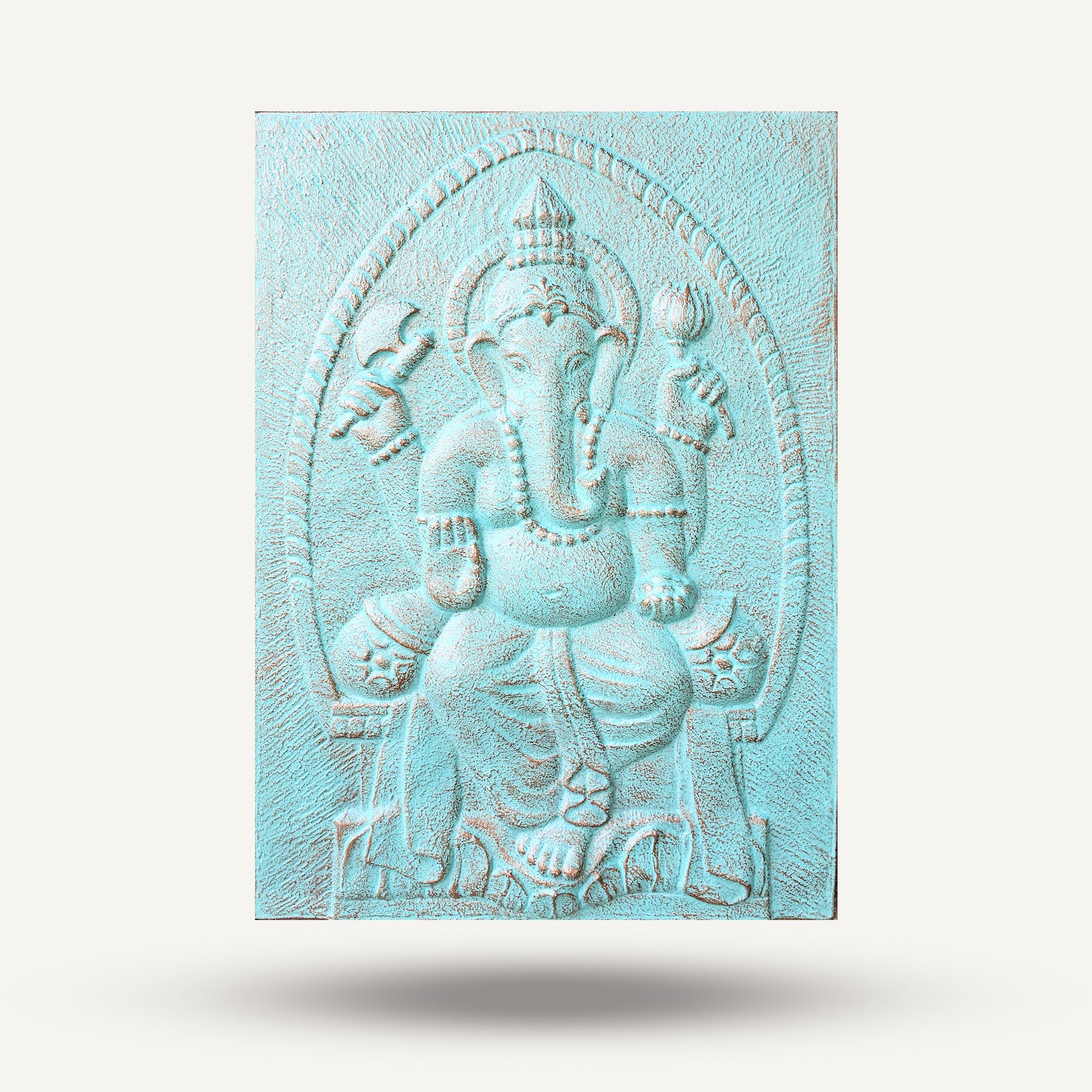 bG9jYWw6Ly9tZWRpYS9ITS80RC82MFIzMEMxRzZXVEs0REhNLzEwYWZlYzE3LmpwZWc.jpg Large Ganpati Iron Frame Turquoise Relief - 0.7x1m - Image 2