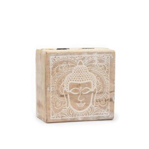 Small Square Box 10x10x4.2cm - Buddha Face Whitewash