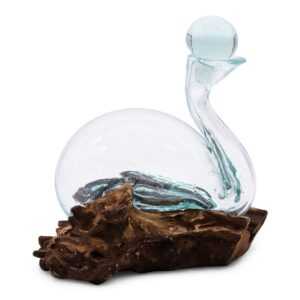 Molten Glass Duck Decanter on Wood with Stopper 19cm