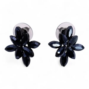 Jet Black - Vintage Glass - Flowers - Earrings