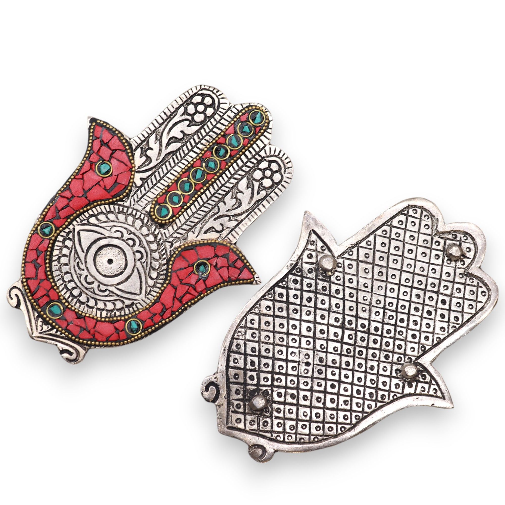 bG9jYWw6Ly9tZWRpYS9IUy80RC82MFIzMEMxRzZXUzM0REhTLzcxZjU5MDBlLmpwZWc.jpg Red & Green Small Hamsa Incense Holder - Image 3