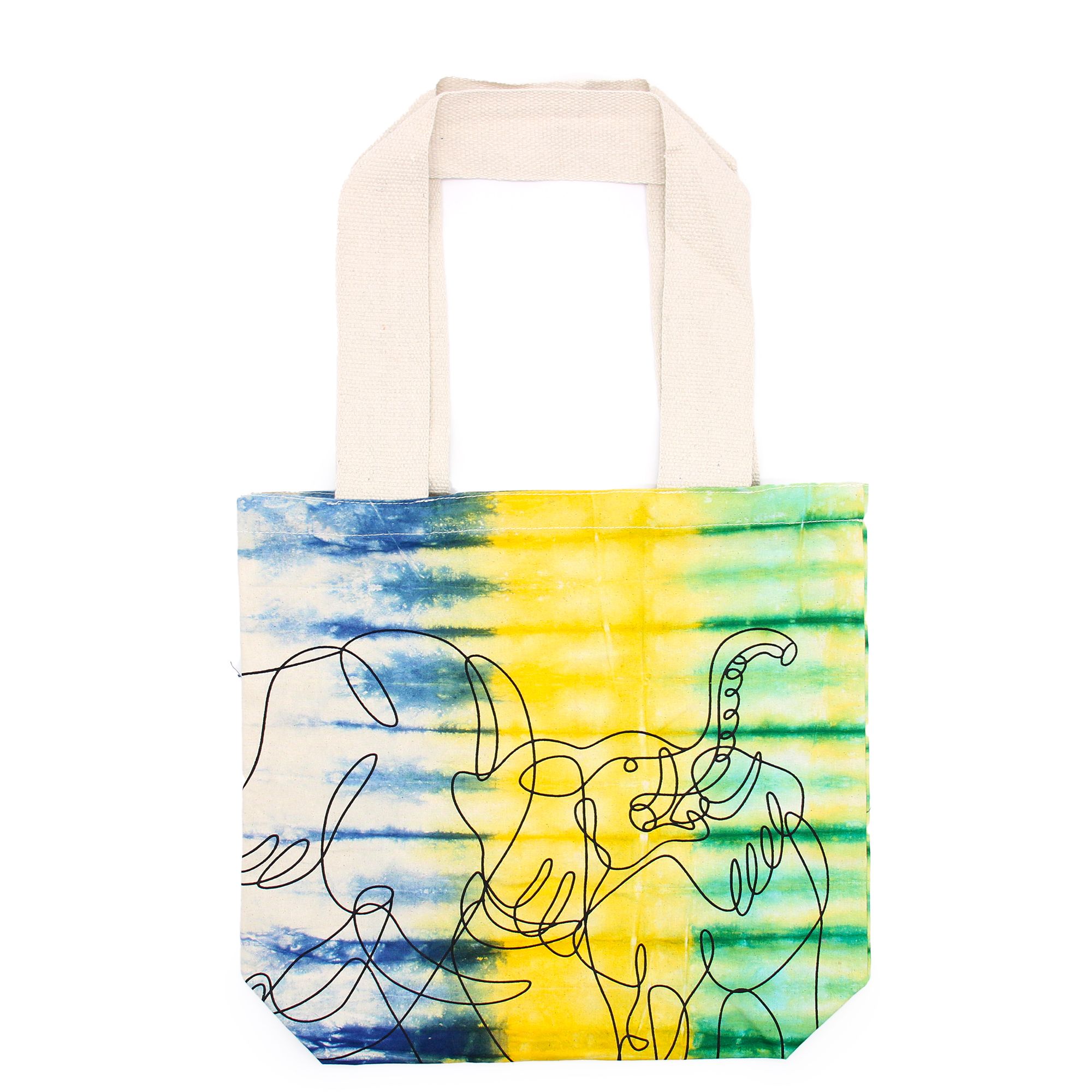 bG9jYWw6Ly9tZWRpYS9IUy8yQy82MFIzMEMxRzZSVzMyQ0hTLzc3NGJkZWRkLmpwZWc.jpg Tye-Dye Cotton Bag (6oz) - 38x42x12cm - Elephants - Multi - Natural Handle