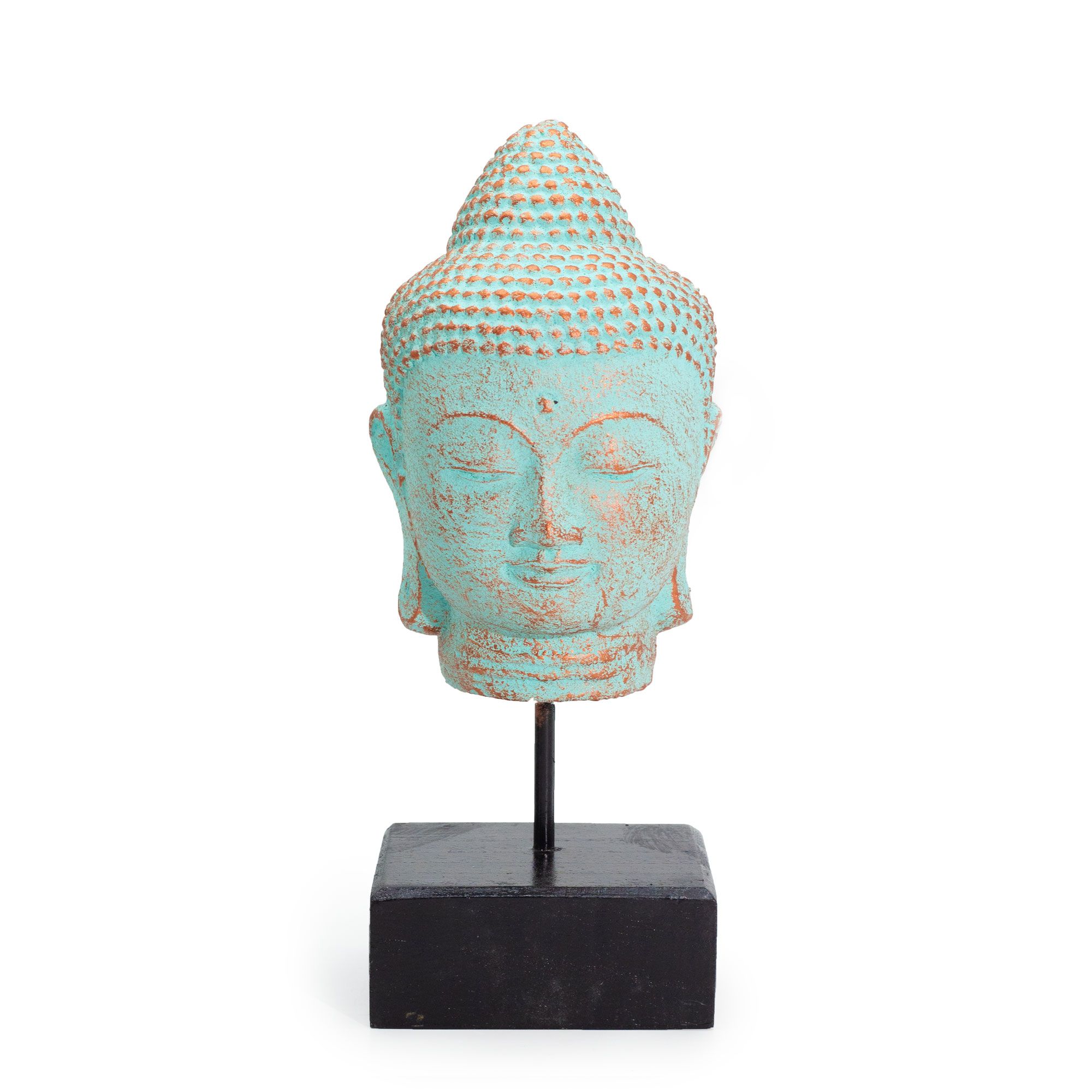 bG9jYWw6Ly9tZWRpYS9IUy8yRC82MFIzMEMxSDc0UzMyREhTLzU0MGY3MjEwLmpwZWc.jpg Stillness Buddha Head on Stand - Green Copper