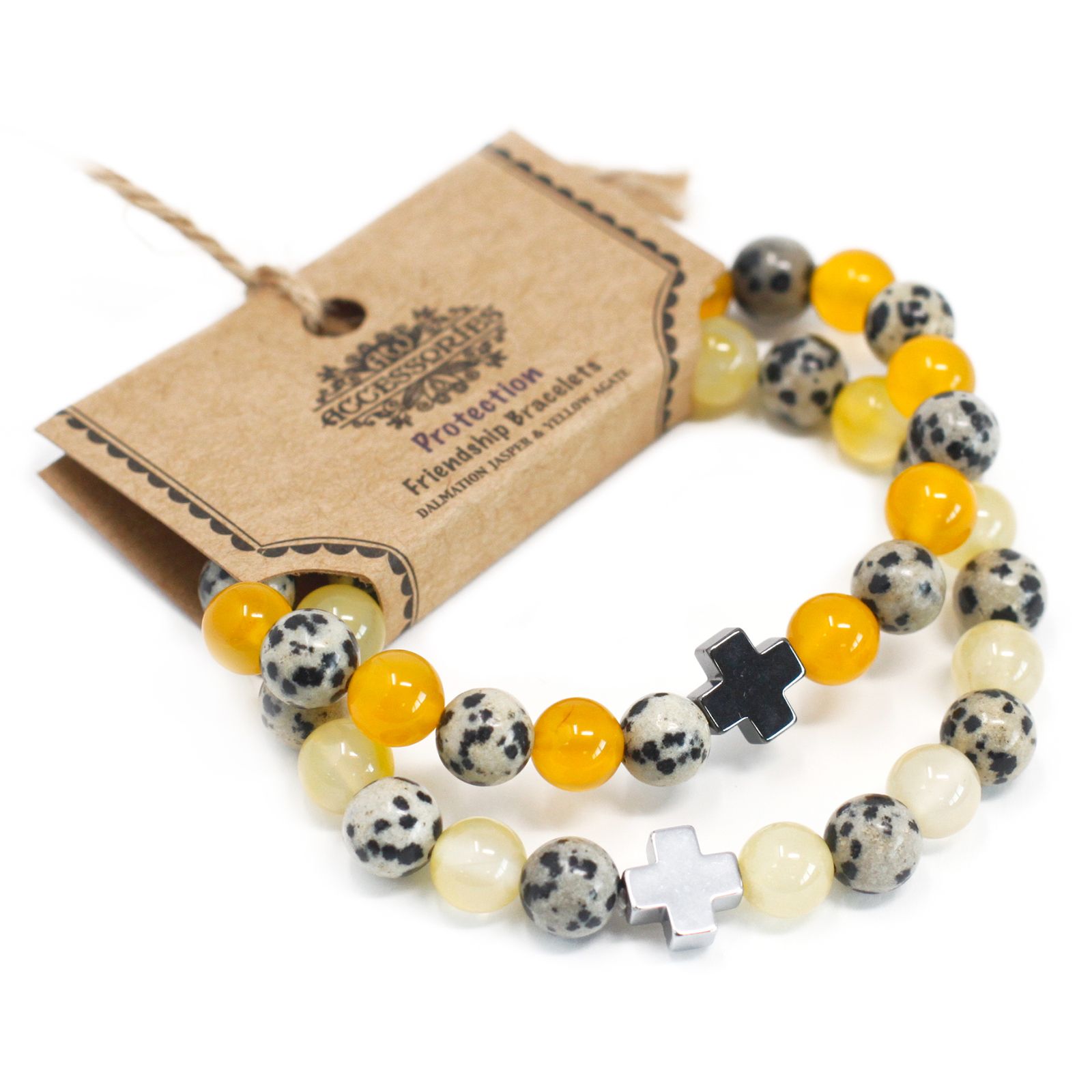 bG9jYWw6Ly9tZWRpYS9IUy9HRC82MFIzMEMxRzZNVktHREhTL2MwY2I2ODk0LmpwZWc.jpg Set of 2 Gemstones Friendship Bracelets - Protection - Dalmatian Jasper & Yellow Agate - Image 2
