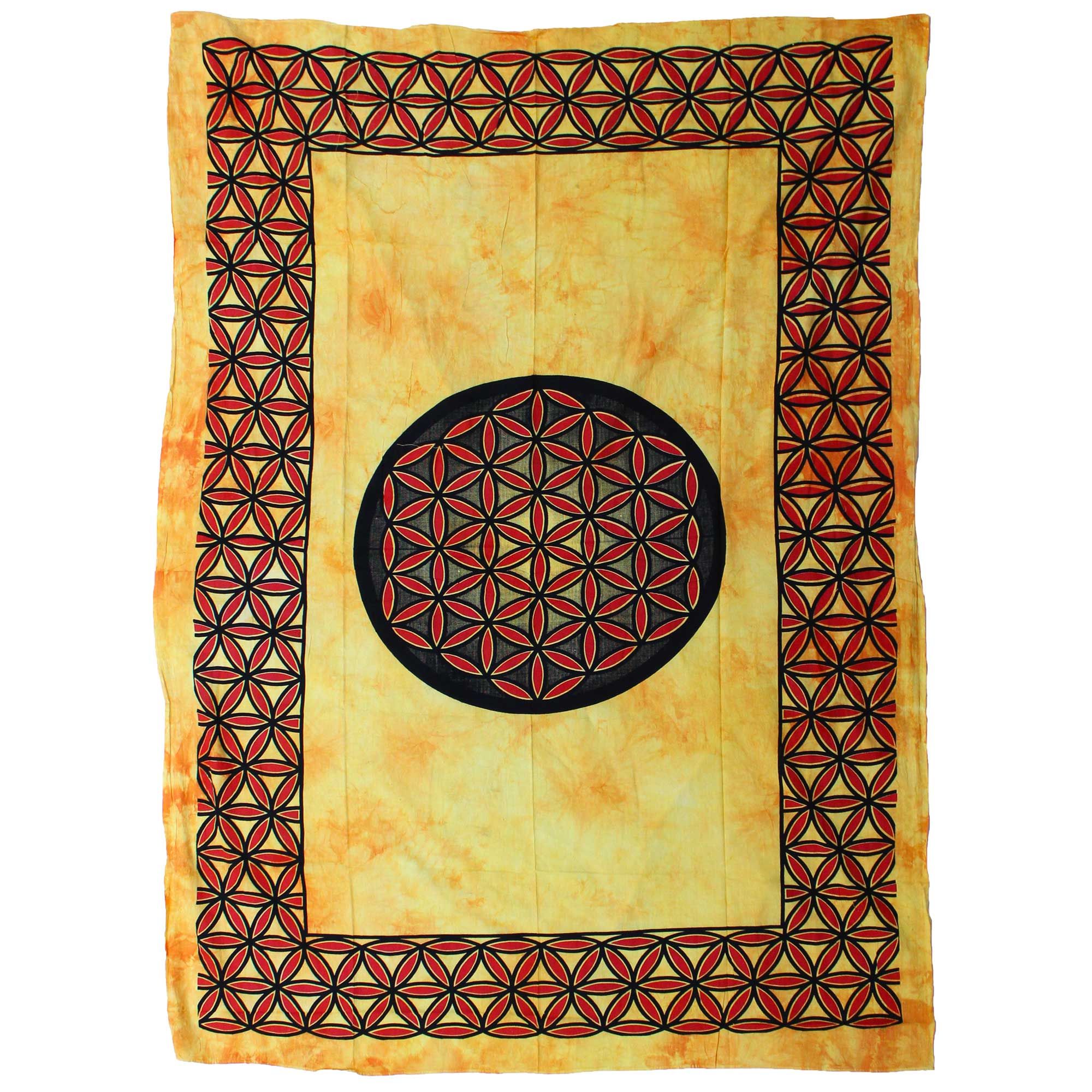 bG9jYWw6Ly9tZWRpYS9TRy8wQy82MFIzMEMxRzZXUjMwQ1NHL2RjNmNjZTc2LmpwZWc.jpg Single Cotton Bedspread + Wall Hanging - Flower of Life - Orange