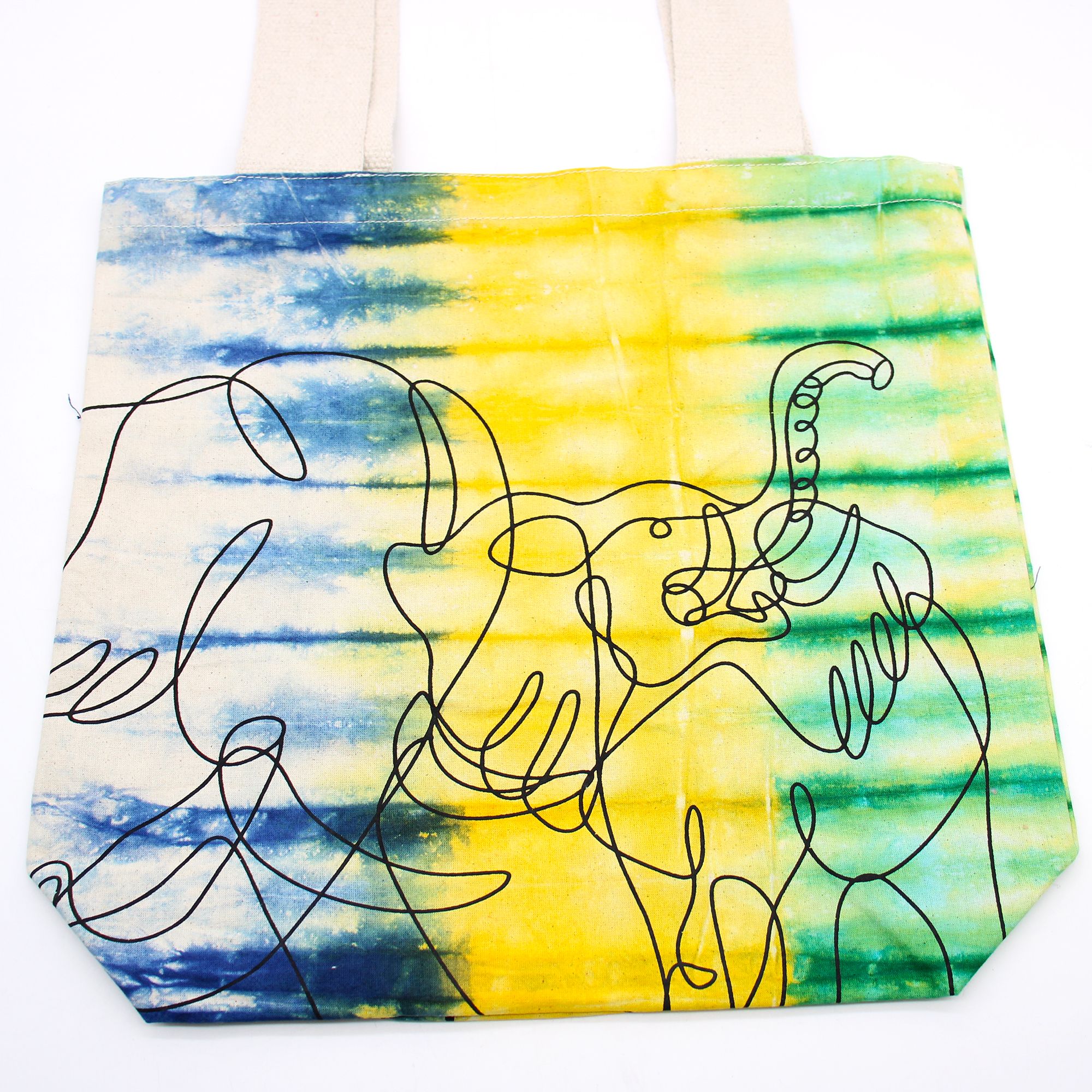 bG9jYWw6Ly9tZWRpYS9TRy8yQy82MFIzMEMxRzZSVzMyQ1NHLzVkMDdiZmU1LmpwZWc.jpg Tye-Dye Cotton Bag (6oz) - 38x42x12cm - Elephants - Multi - Natural Handle - Image 2
