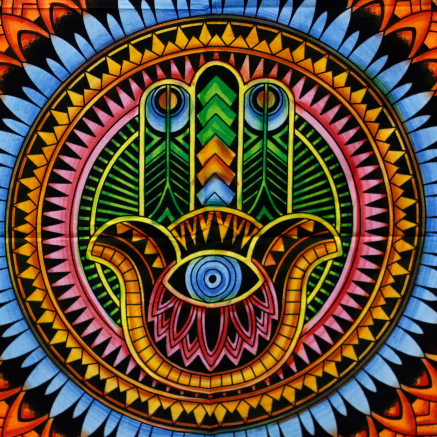 bG9jYWw6Ly9tZWRpYS9TSC80RC82MFIzMEMxRzZNVzM0RFNILzkzYTA2YzU4LmpwZWc.jpg Handbrushed Cotton Wall Art - Hamsa - Image 2