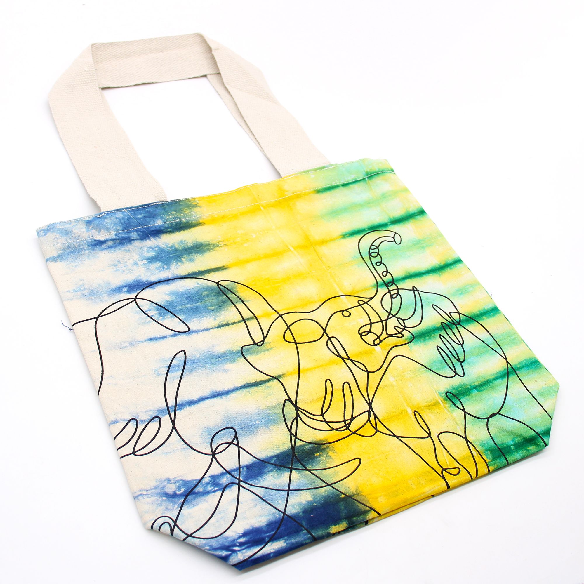 bG9jYWw6Ly9tZWRpYS9TSC8yQy82MFIzMEMxRzZSVzMyQ1NIL2U5NjI5NzAyLmpwZWc.jpg Tye-Dye Cotton Bag (6oz) - 38x42x12cm - Elephants - Multi - Natural Handle - Image 3